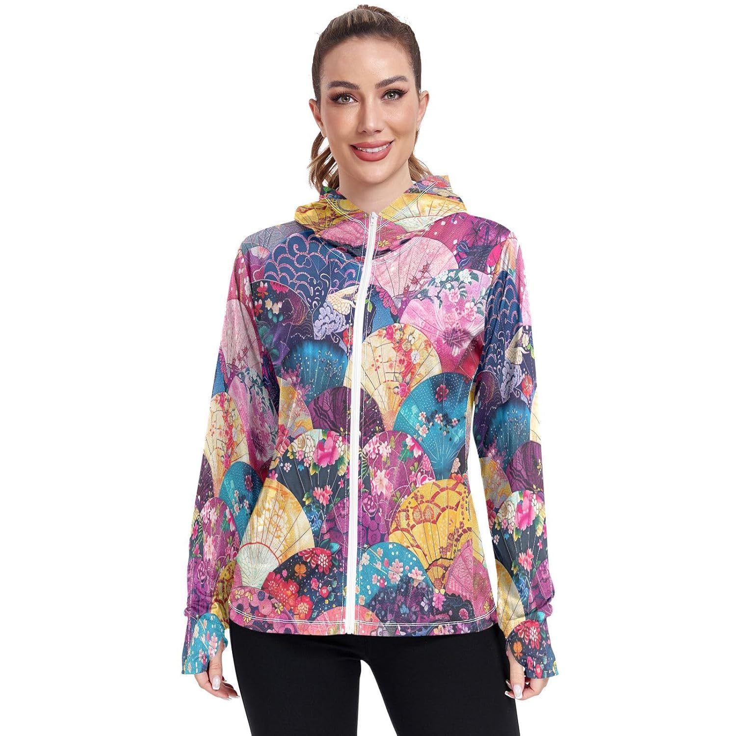 Qilmy Linda fã estilo japonês FPS 50+ proteção solar UV roupas com capuz FPS manga longa camisa de sol 289