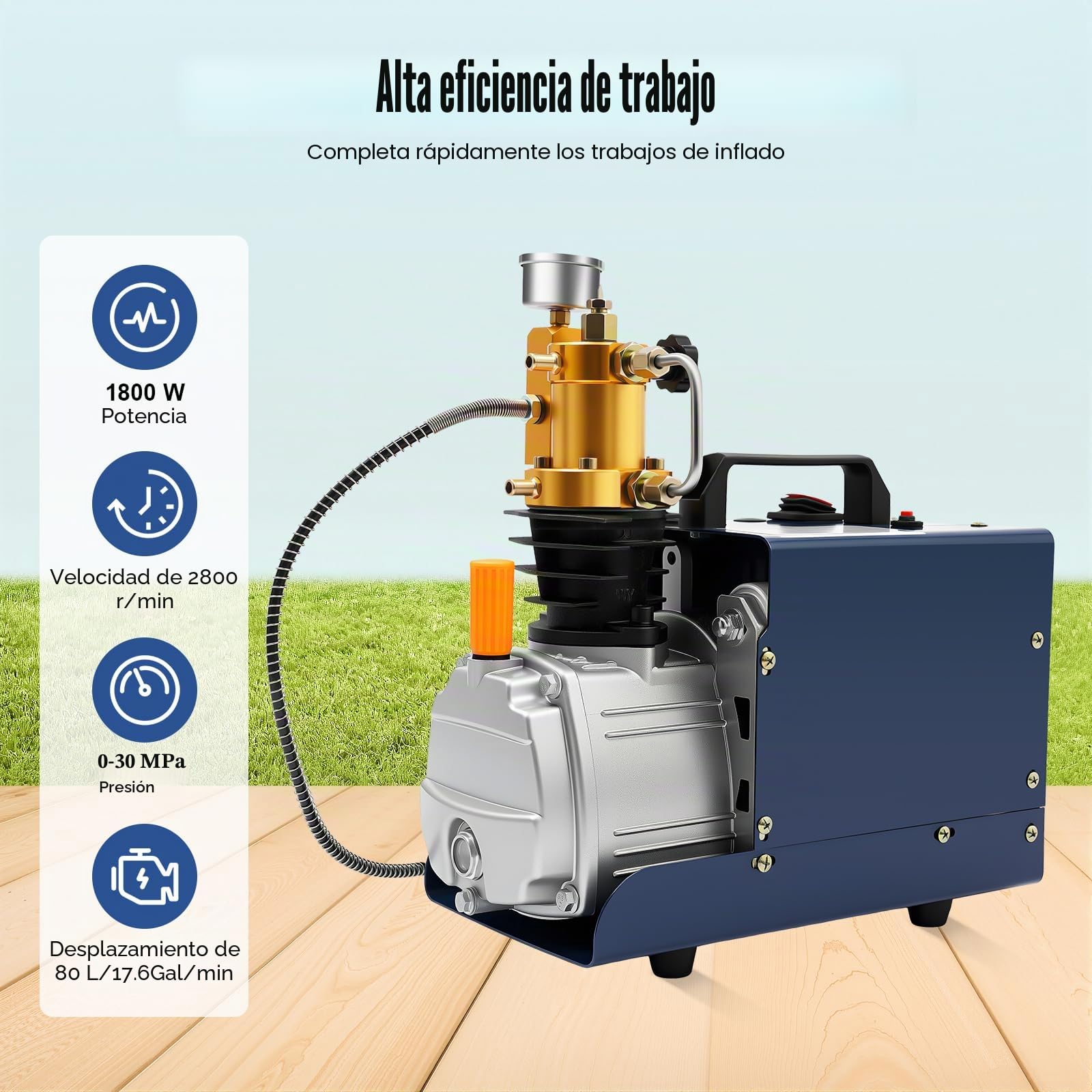 Compresor de alta presión, Pcp Airgun Buceo Bomba 220 V 30 Mpa 300 Bar 4500Psi compresor de aire de alta presión Pcp Airgun Scuba Bomba, 1800 W Stop Air Rifle Compresor con refrigeración por agua y