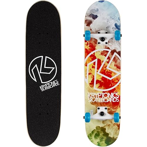 Kryptonics Recruit Complete Skateboard – 31" x 7.75", Durable Deck with Cloudy Graphic, Compact for Portability, Ideal for Beginners and Skilled Riders