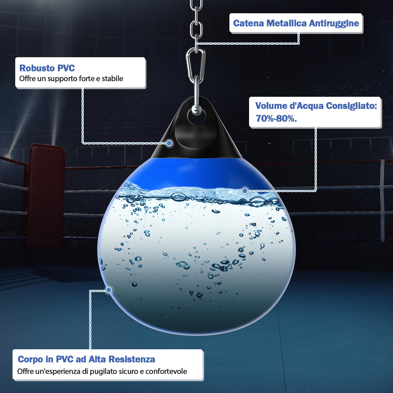 COSTWAY Sacco da Boxe per Bambini ed Adulti 50 kg, Sacco da Boxe ad Acqua con Catena Metallica Regolabile, Ganci, Fibbie di Assicurazione e Tubo dell’Acqua