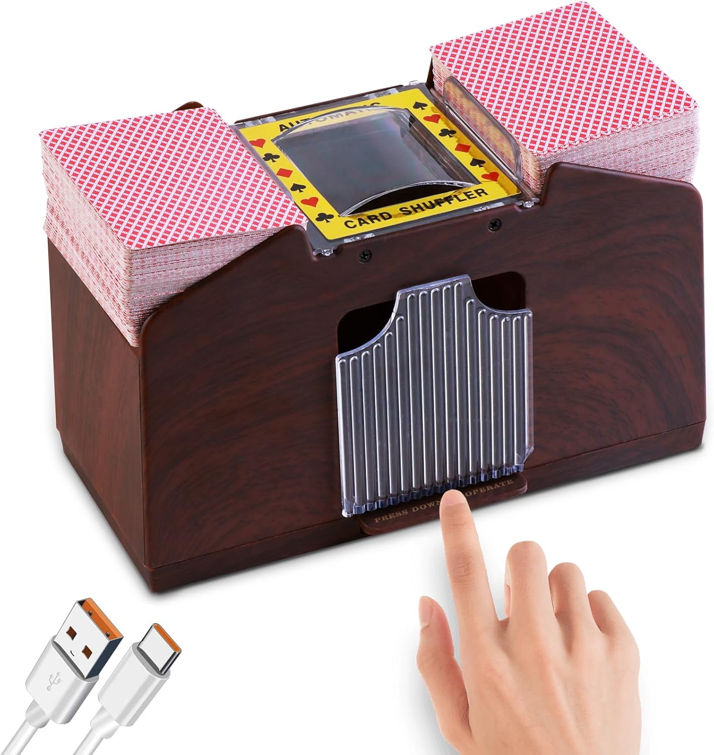 HJCMikee Wood Grain Design Automatic Card Shuffler
