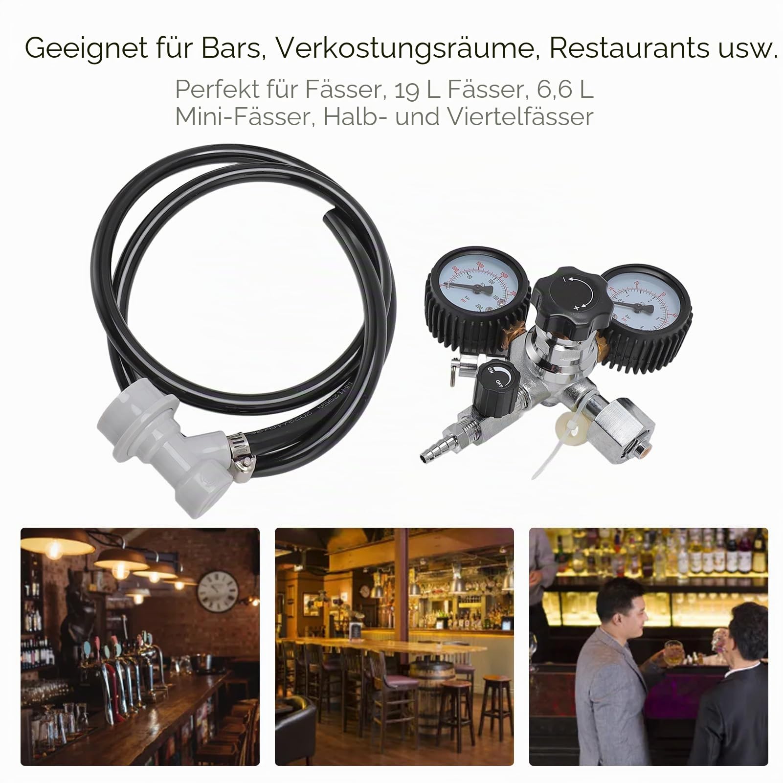 CO2 Bierfass Regler, W21.8 Bier Druckregler, Bierfass Druckbegrenzungsventil mit Doppelmessgerät und Schlauch, CO2 Tankdruckregler Stabilisierungsventil für Bier Maschine, Bierbrauen, Bierzapfanlage