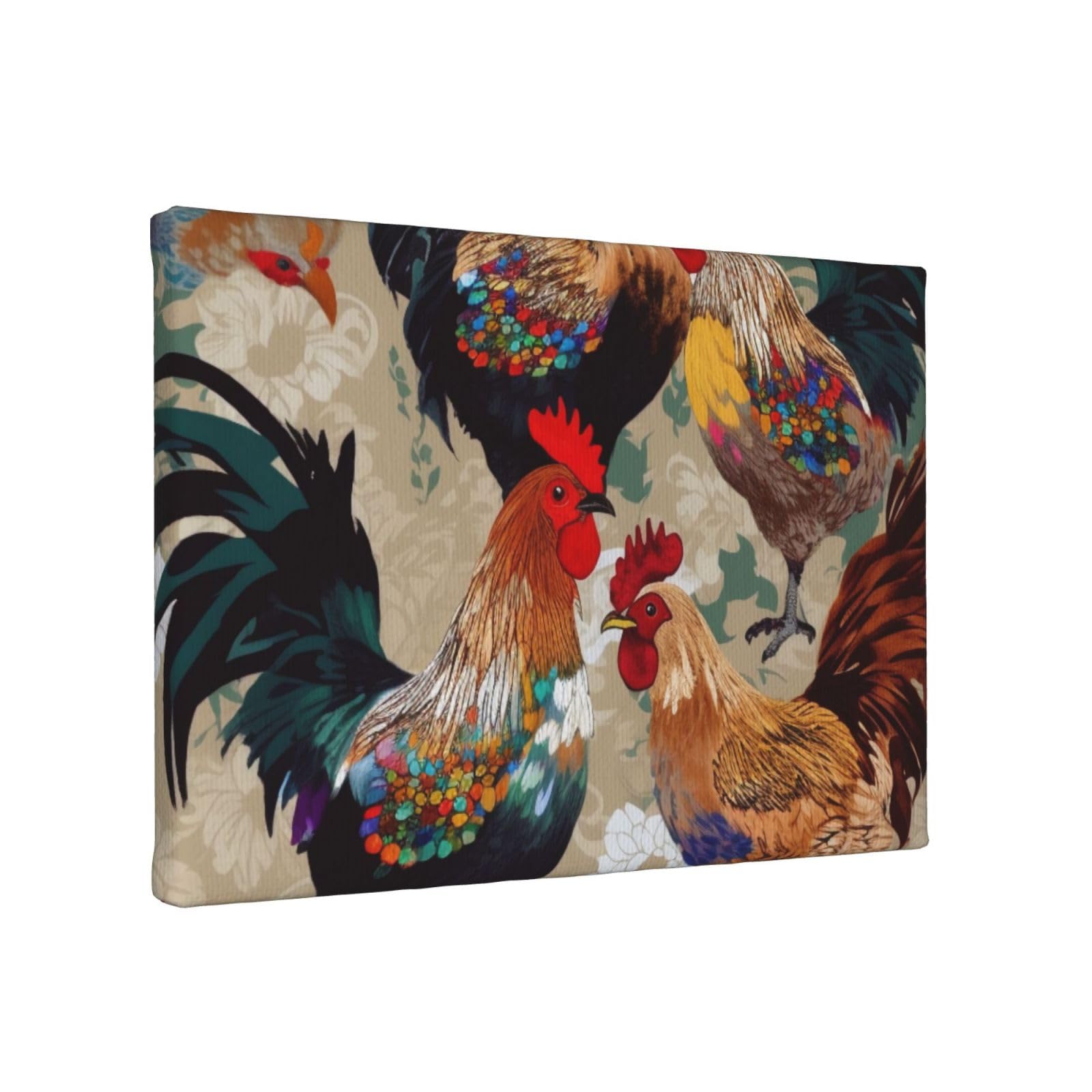 YKLJG Rooster and Chicken Print Printed Wall Art Canvas Painting 30x20 CM Wooden Framed Picture Painting Artwork Prints for Bedroom Kitchen Home Office Decor