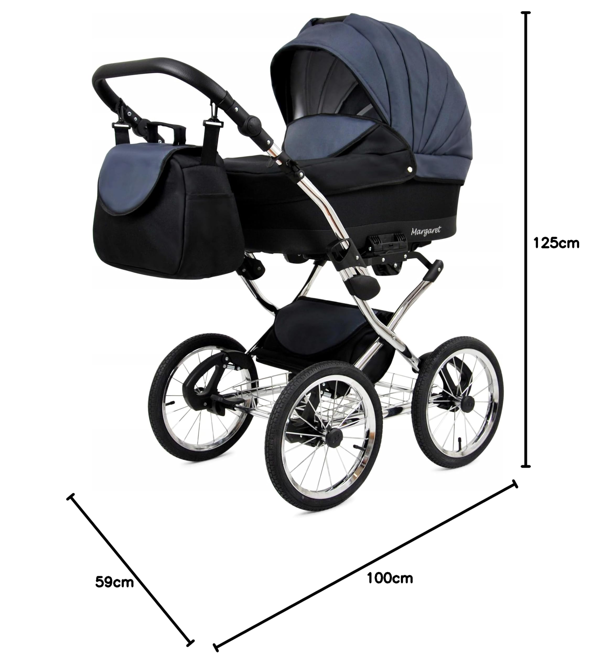 BabyLux Margaret Exclusive zestaw wózków dziecięcych 3 w 1 – w zestawie wanienka dla niemowląt, fotelik sportowy, fotelik samochodowy – fotelik samochodowy – zestaw wózków dziecięcych – wózek