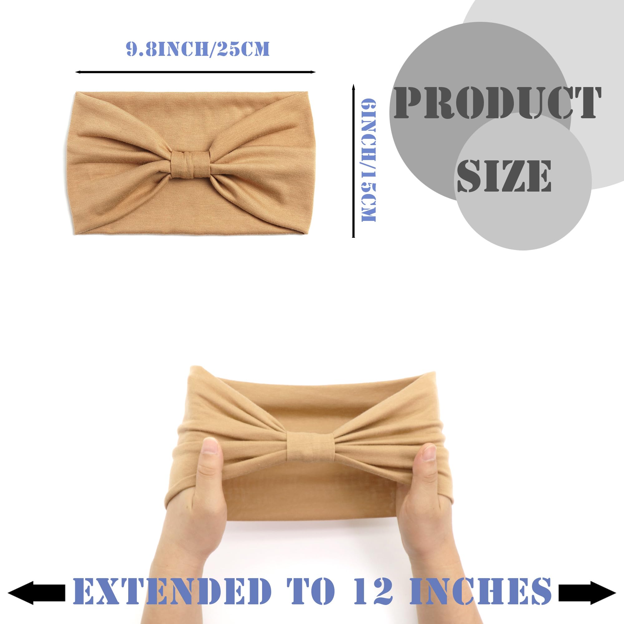 FULZTEY Fasce larghe per capelli da donna, stile bohémien, elastiche, nere, bianche, elastiche, per sport, yoga, allenamento, bandana, turbante annodato, tinta unita, accessori per capelli per ragazze