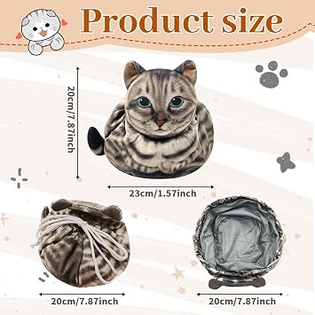 Cat Shaped Drawstring Makeup Bag, Portable Travel Kitten Cosmetic Bag, Flat Lay Toiletry Bag Funny Cat Cosmetic Pouch, Soft Makeup Bag Organizer for WomenCat Lovers
