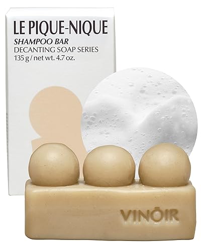 VINOIR Decanting Shampoo Bar LE PIQUE-NIQUE - Jabón limpiador masajeador de cuero cabelludo con burbujas ricas - Cabello nutritivo y saludable con