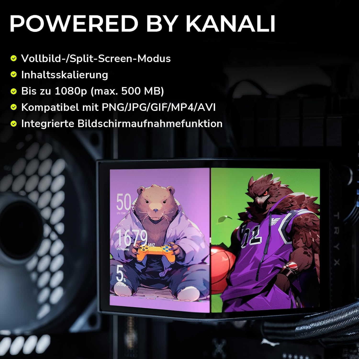 TRYX Panorama 240 Black 240mm AIO 6.5'' Curved AMOLED Screen 3D Anamorphic Effect Display Customisable AIO Cooler 240mm 8th Gen Asetek Pump 280W TDP ROTA PRO 120mm Fan LGA 1851/1700/1200/115X AM5/AM4