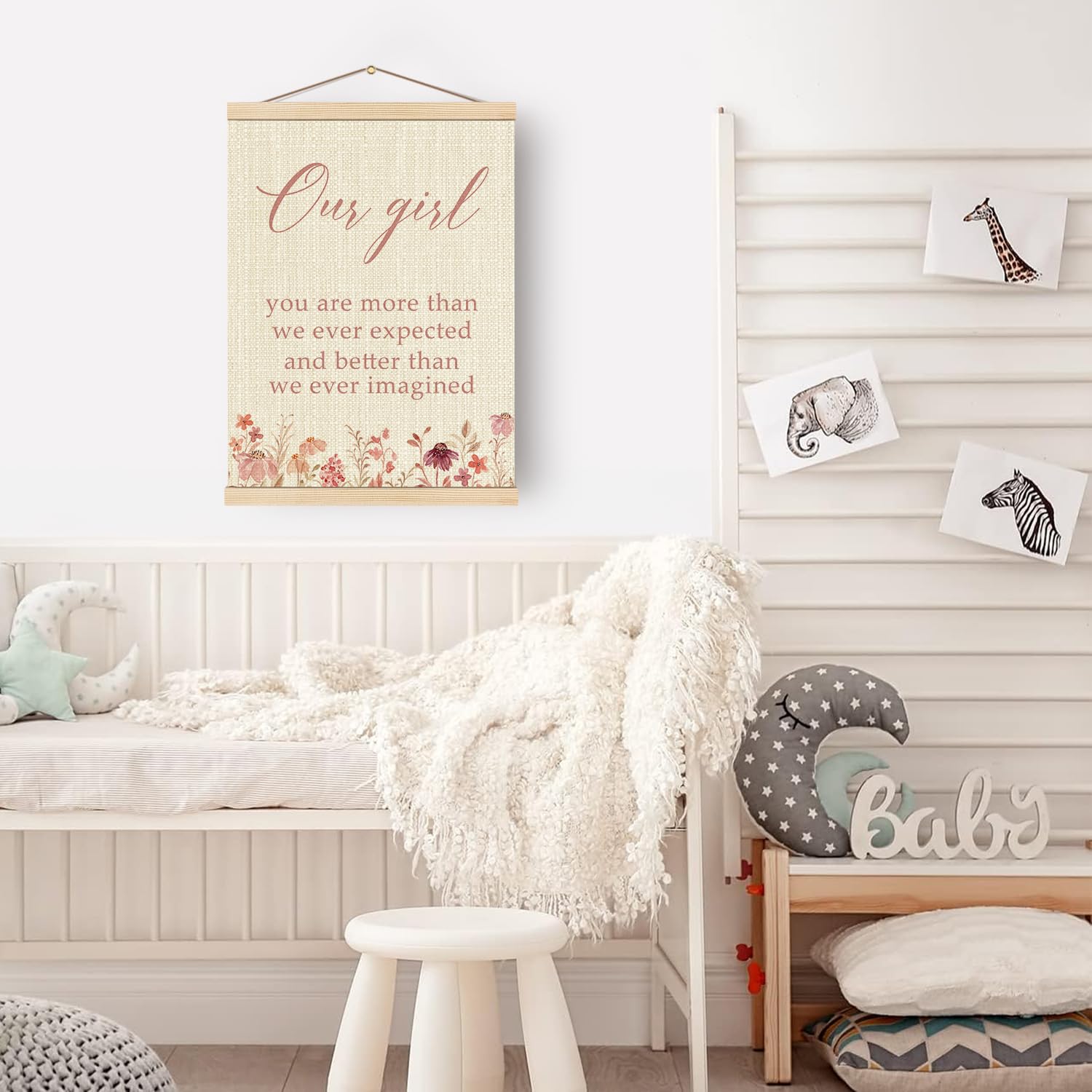 Boat Wades Girls Room Decor, Our Girl You are More Than We Ever Expected Poster Hanger Frame, Boho Floral Wall Art Decor for Nursery Baby Toddler Little Girl Room Playroom, 12x16 Inch