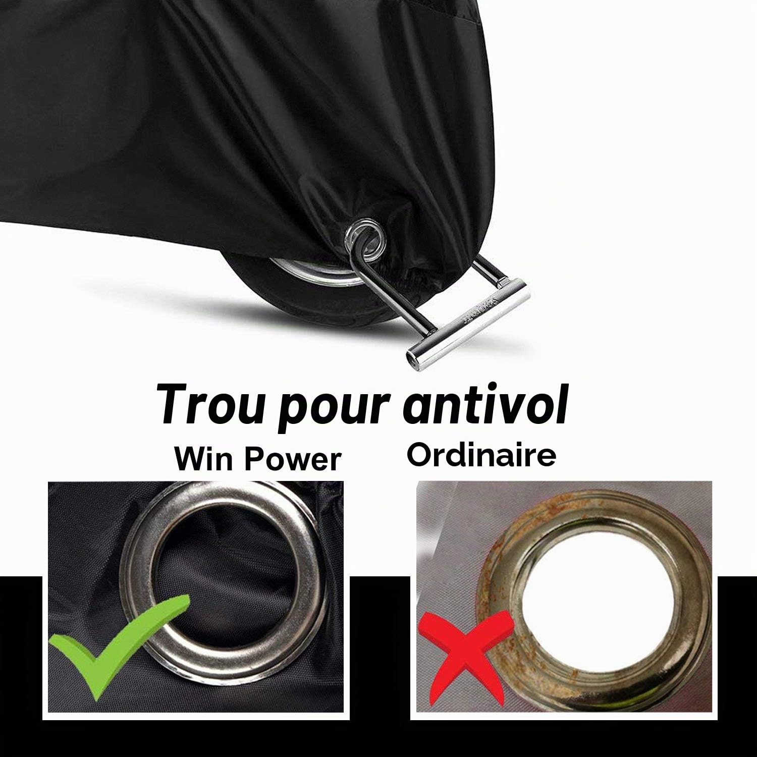 WinPower Housse Moto Couverture Imperméable Résistant au Vent Anti poussière Pluie UV Intérieur Plein air Protection avec Trous Serrure Sac Rangement Supplémentaire 295 x 110 x 140cm
