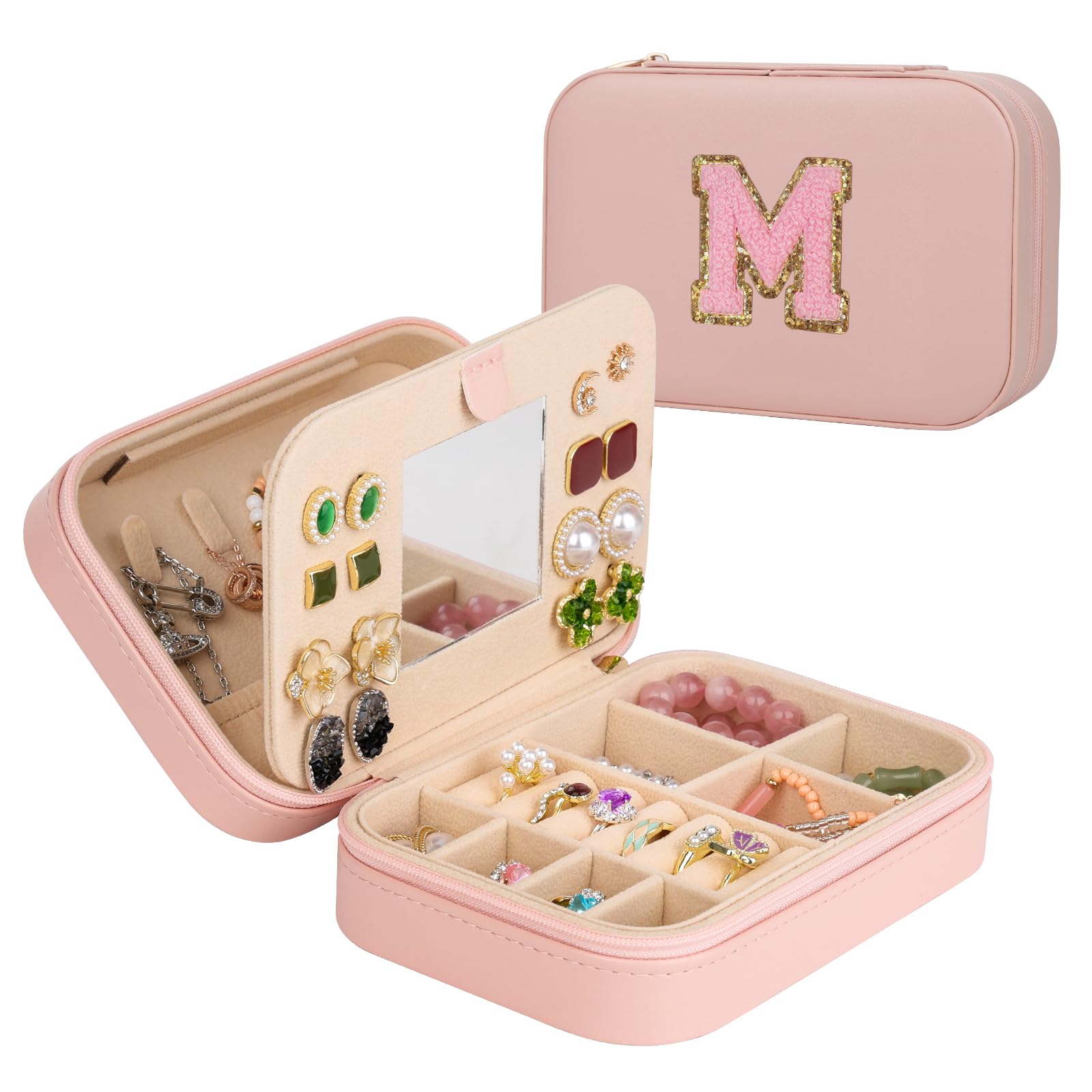 TopPerfekt Travel Jewelry Case, Jewelry Box with Mirror, Jewelry Organizer Bridal Shower Gifts to Her, Earring Storage Travel Case, Trendy Gift for