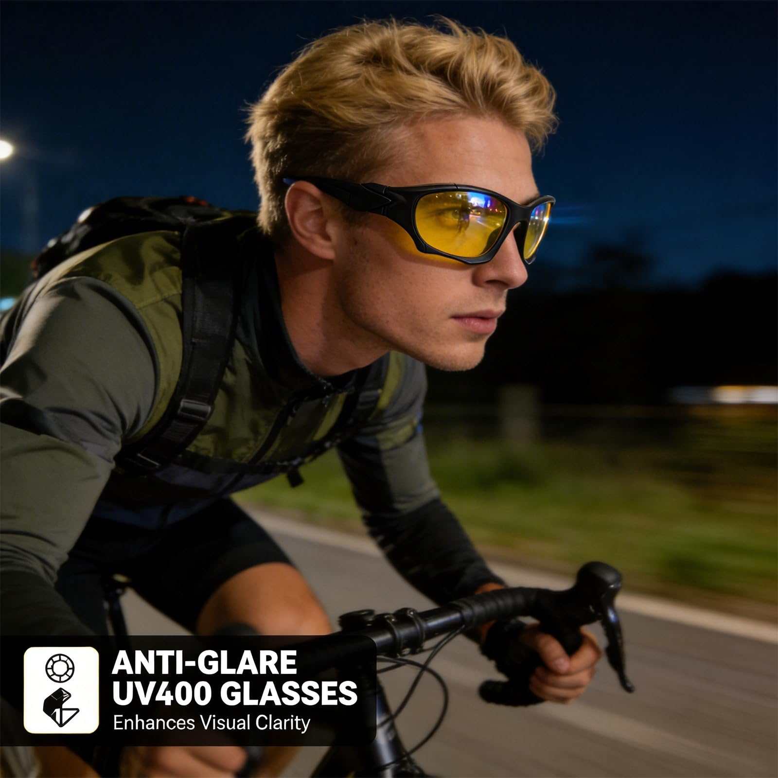 3Pack Polarised Night Driving Glasses Anti Glare, 2026 New Night Vision UV400 Protection Sports Sunglasses for Men Women, Yellow Glasses Set for Cycling Running Driving Fishing - 3