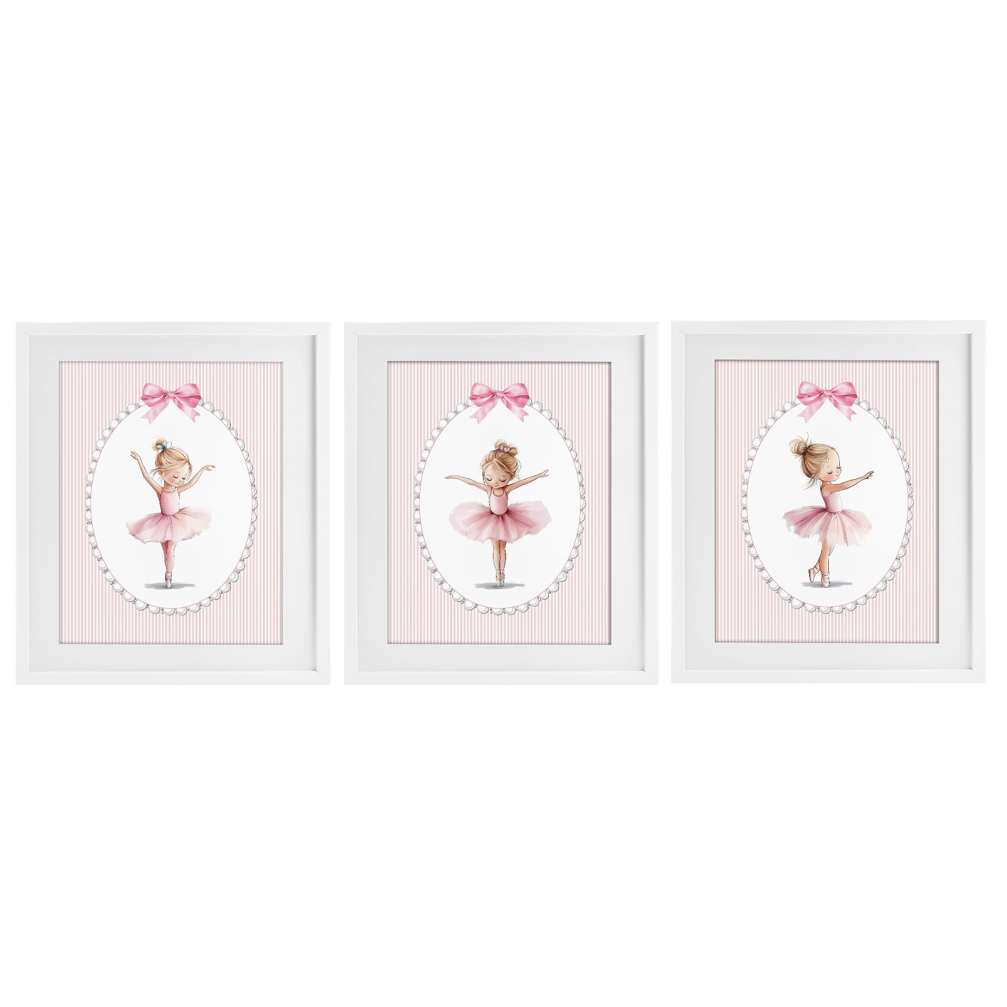 Stupell Industries 'Dancing Ballerinas in Pink', 3pc Framed Print Under Glass Set, White, 13 x 16 Inches, Easy to Hang and Sturdy, Made in USA, by Christine Simpson Art