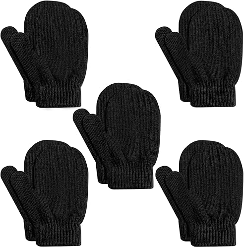 ONESING 5 pares de manoplas para niños pequeños guantes de invierno negros para niñas y niños - Manoplas cálidas para recién nacidos
