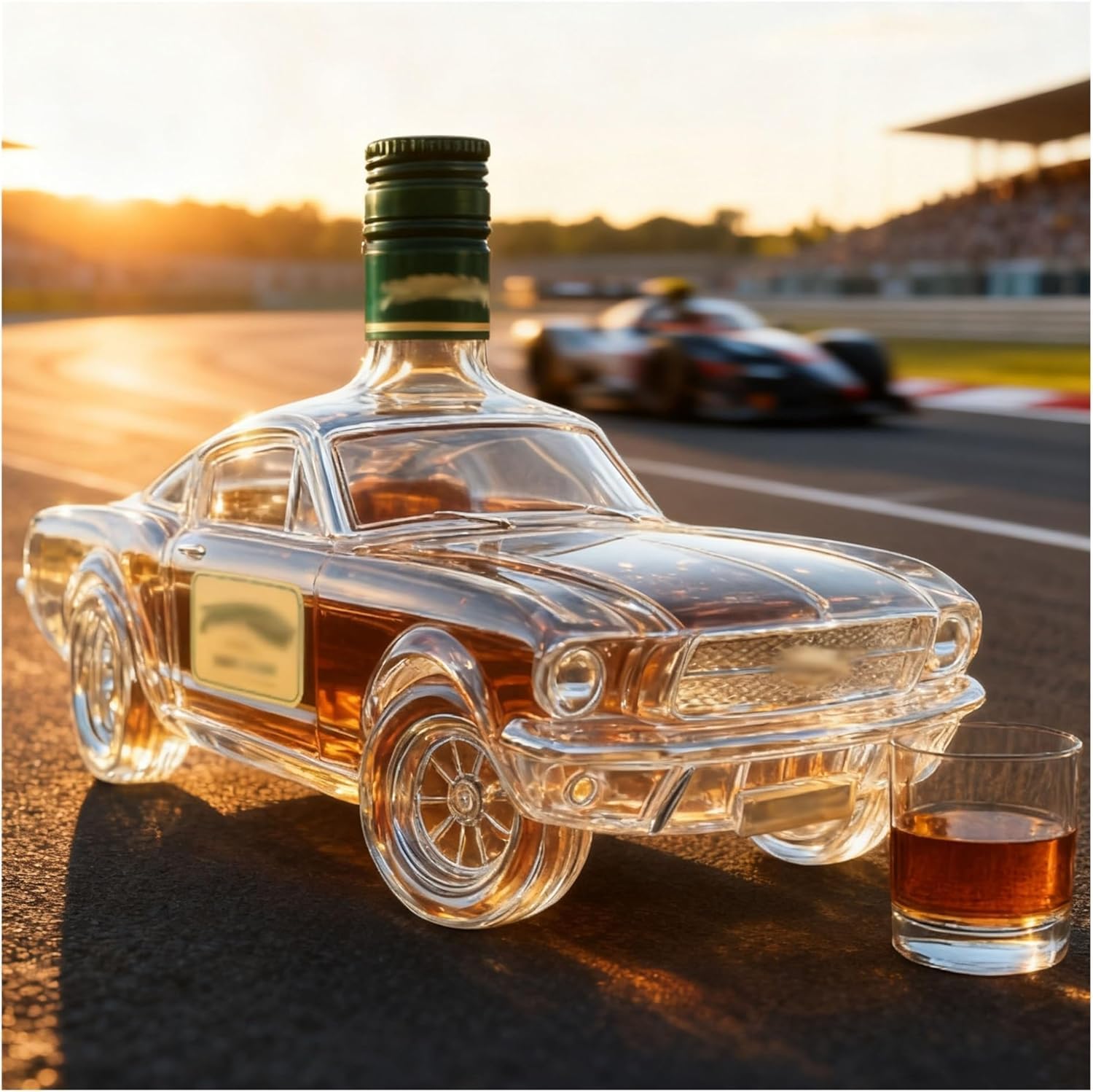 Decantador de whisky de 300 ml con forma de coche, juego creativo de decantador de cristal de automoción, decantador de whisky y aireador, un regalo para el caballero apasionado por los coches.