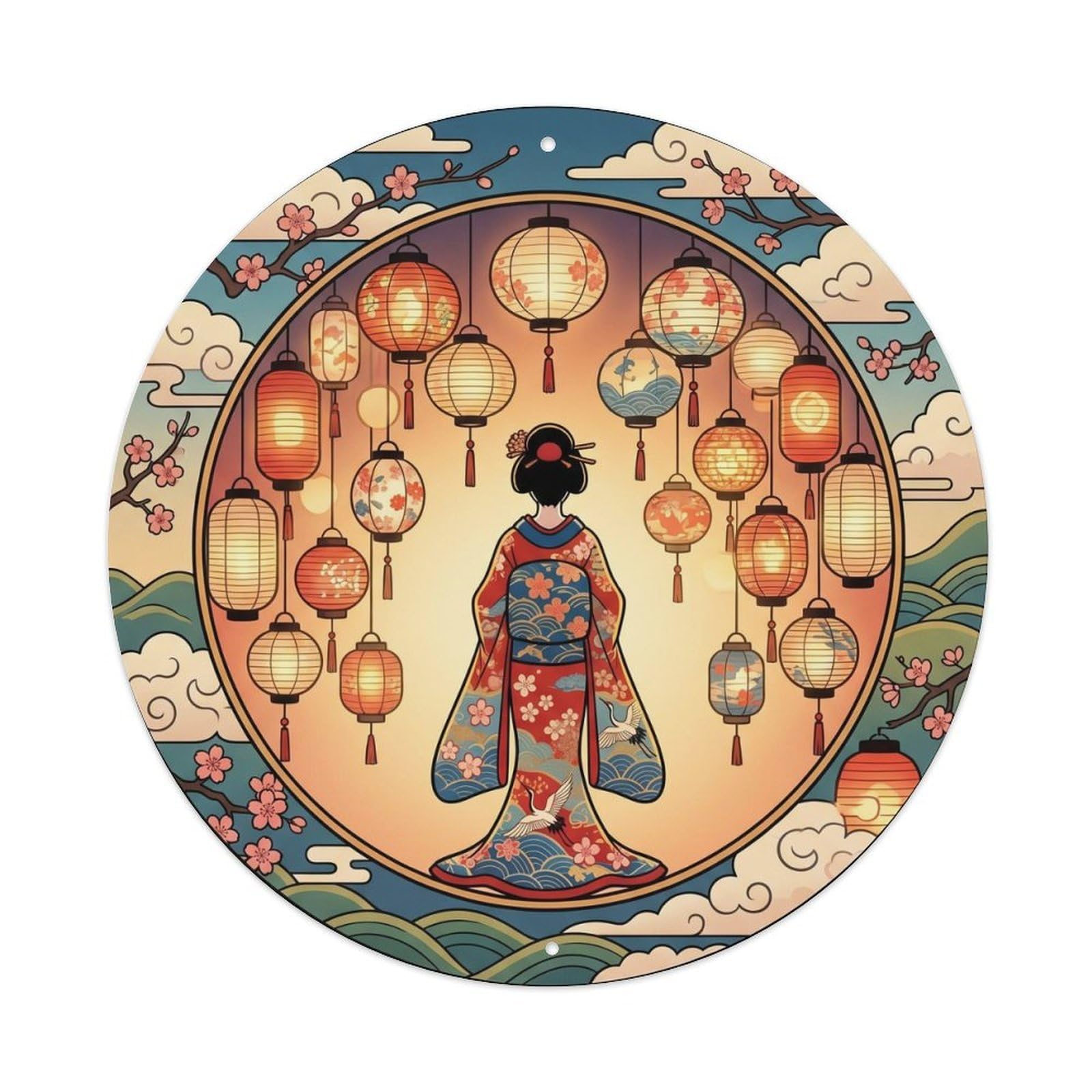 Galvaxio Style Japanese Paper Lanterns Glowing Warm Ambiance Metal Tin Sign