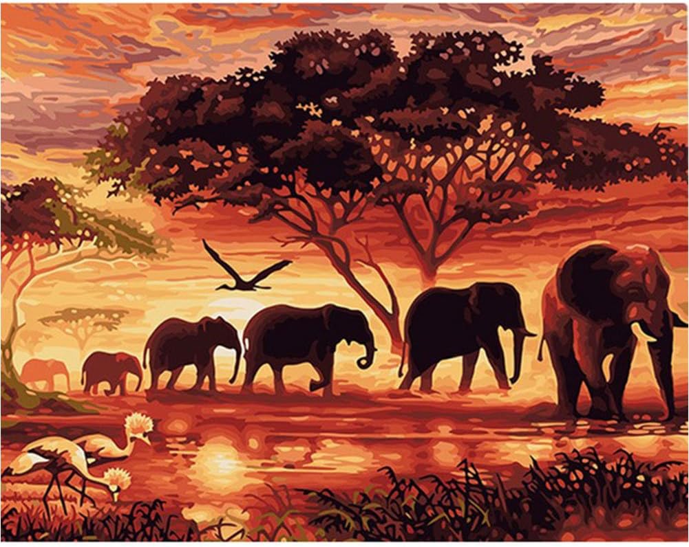 LUHSICE Paint Oil Painting for Adults Kids, Elephants Landscape, 16x20 inches