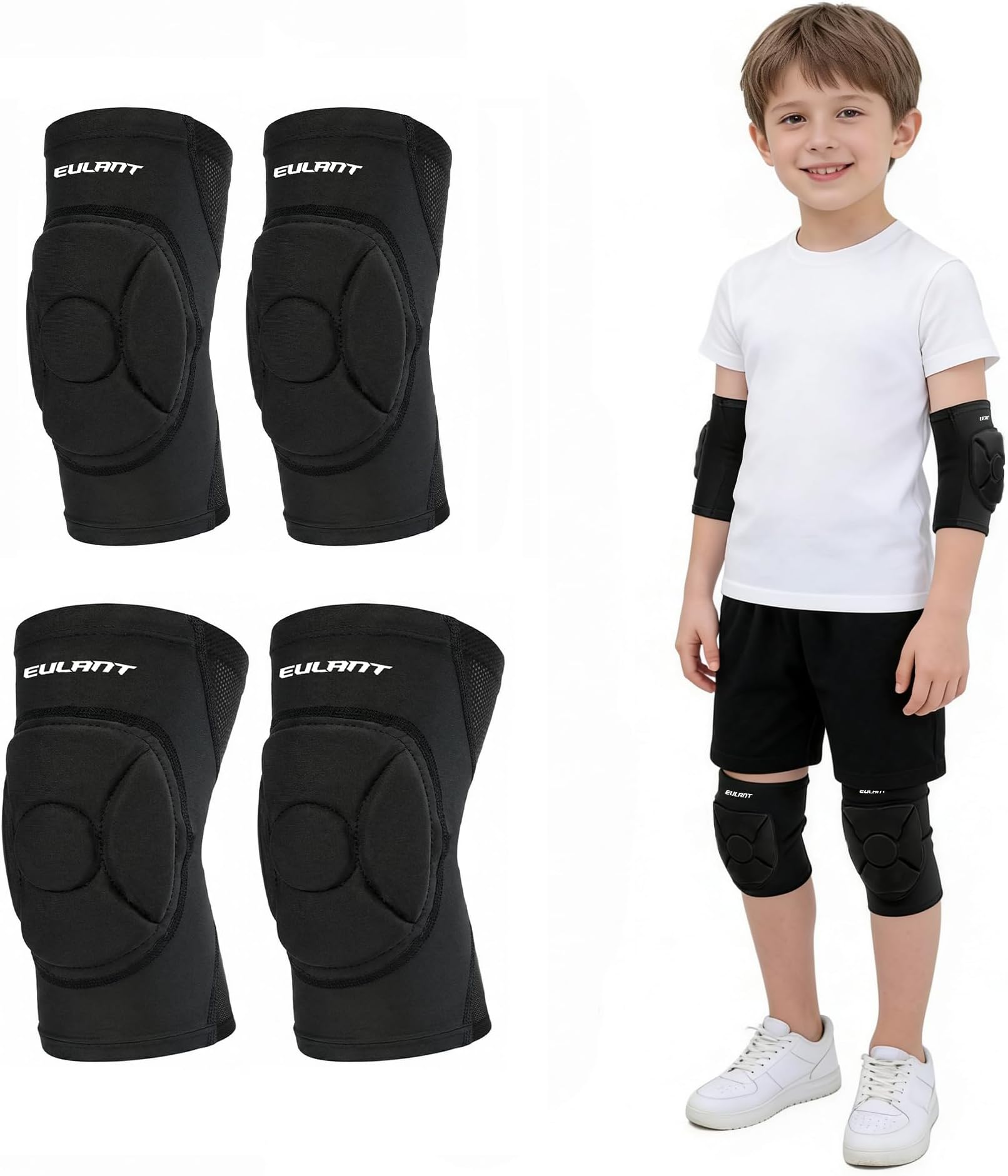 – Kids/Youth Stretchy Knee and Elbow Pads Set,Soft Protector Set for Dance Goalkeeper Volleyball MTB Skates Bike-riding Skateboard Scooter Roller Gymnastics Wrestling,Breathable & Lightweight,S