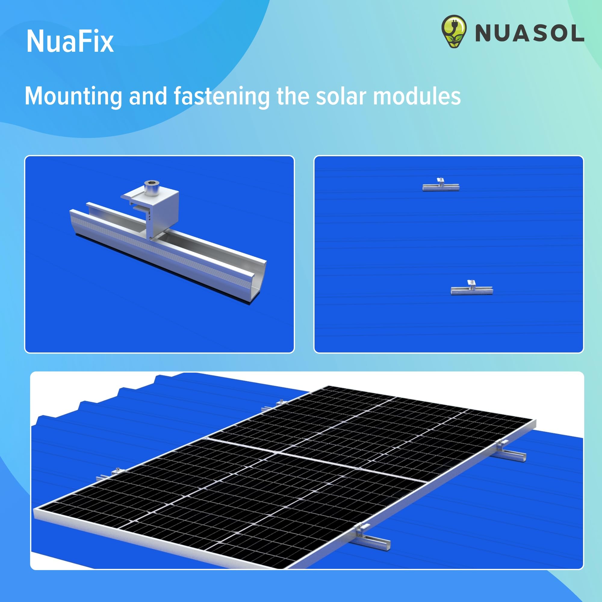 NuaSol PhotovoltaikTrapezblechdach Montageset Erweiterung | Befestigung, Halterung | U-Profil 20cm | Solarpanel Halterung mit Mittelklemme & Schrauben für 30 &35 mm Solarmodule geeignet