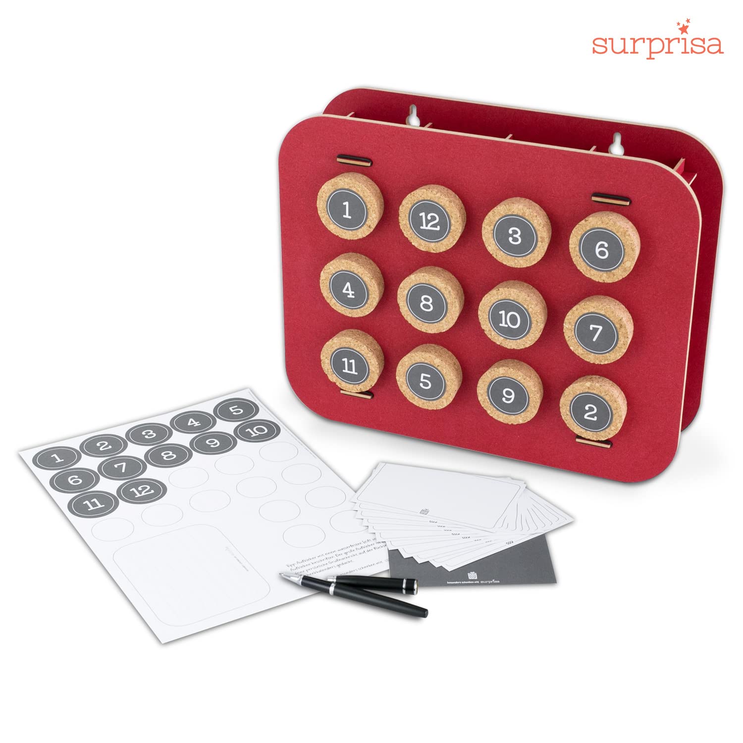SURPRISA Geschenk-Kalender - Kreative Geschenkverpackung für Frau, Freundin, Mama - 12 individuelle Geschenke - Rot