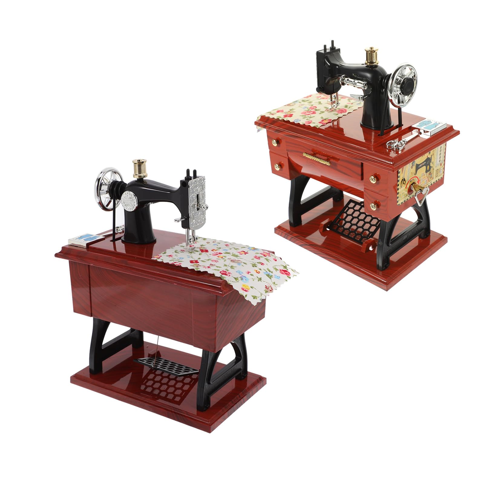 YARNOW 2 Pièces Boîte à Musique Décoration de Bureau en Plastique Mécanisme Mécanique Mini de Machine à Coudre Vintage Marron pour Fêtes et Ateliers