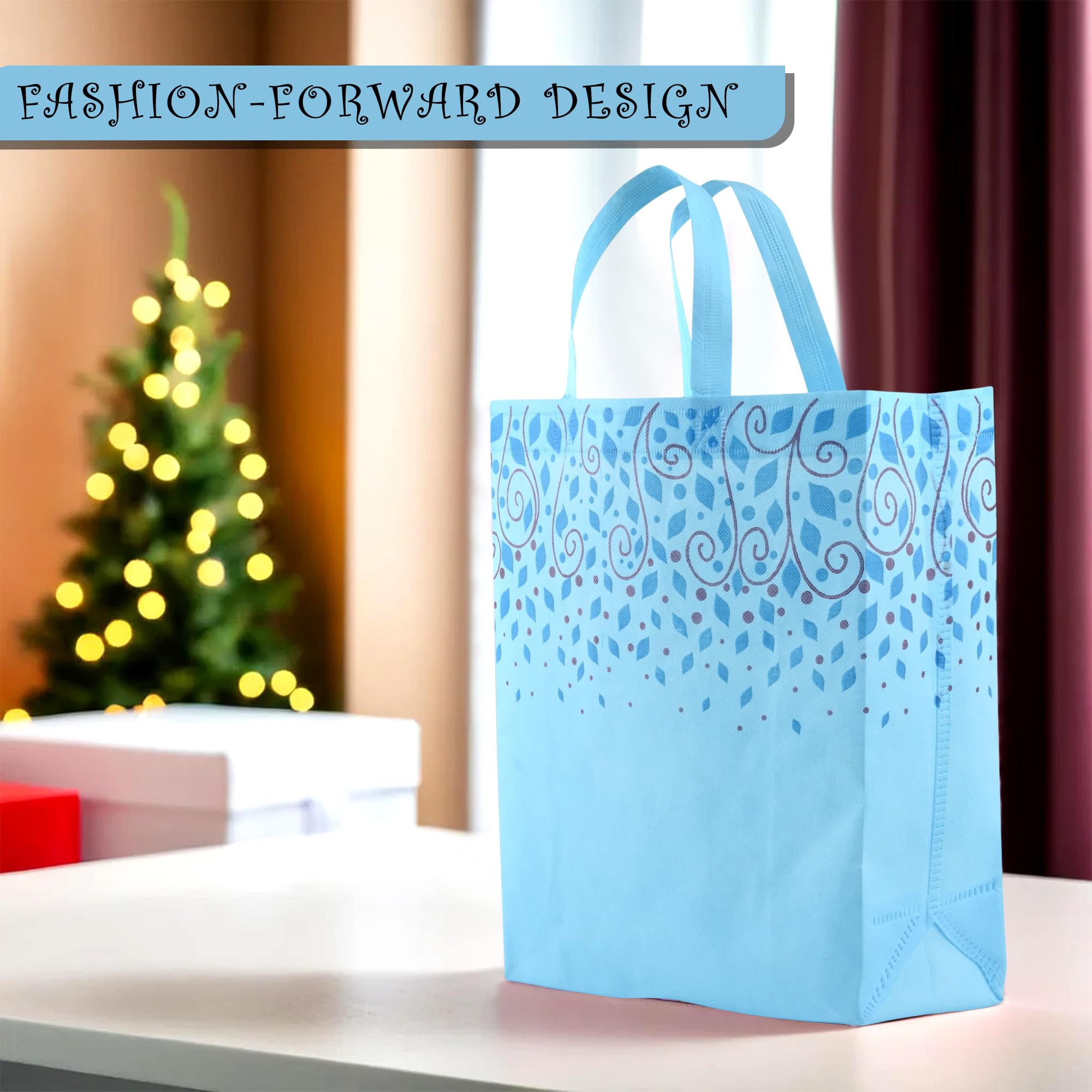 Kuber Industries Pack of 20 Non-Woven Grocery Handbags | Reusable Shopping Bags for Grocery-Vegetables | Multi-Purpose Carry Bags | Top Leaf | Large | Sky Blue 2