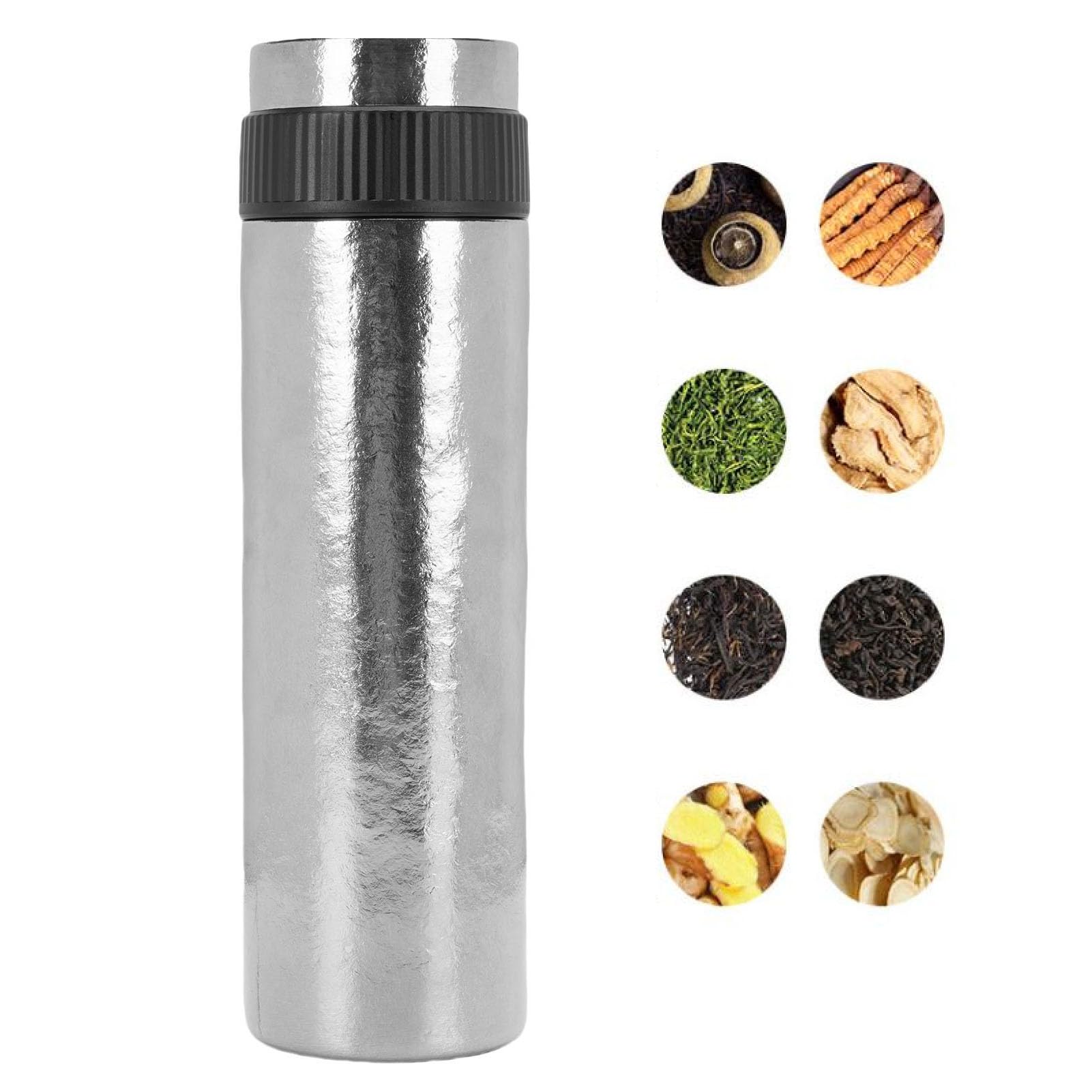 Bottiglia per infusore per tè isolata, bottiglia d'acqua sottovuoto Ti da 420 ml con boccetta per infusore con display meccanico della temperatura per tè, caffè, bevande calde e