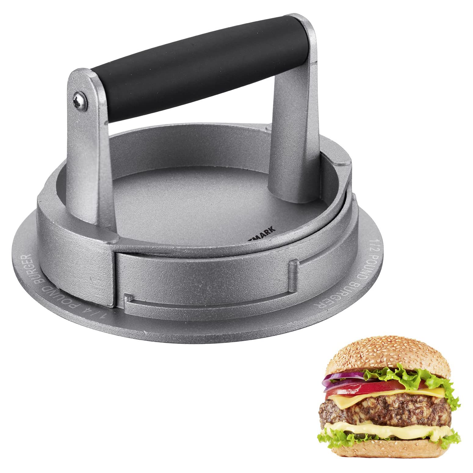 Westmark Hamburgermaker, regolabile per 3 diverse dimensioni Patty: 1/4 libbre, 1/3 libbre e 1/2 libbre, alluminio/plastica, Vario, argento/nero, 62252260