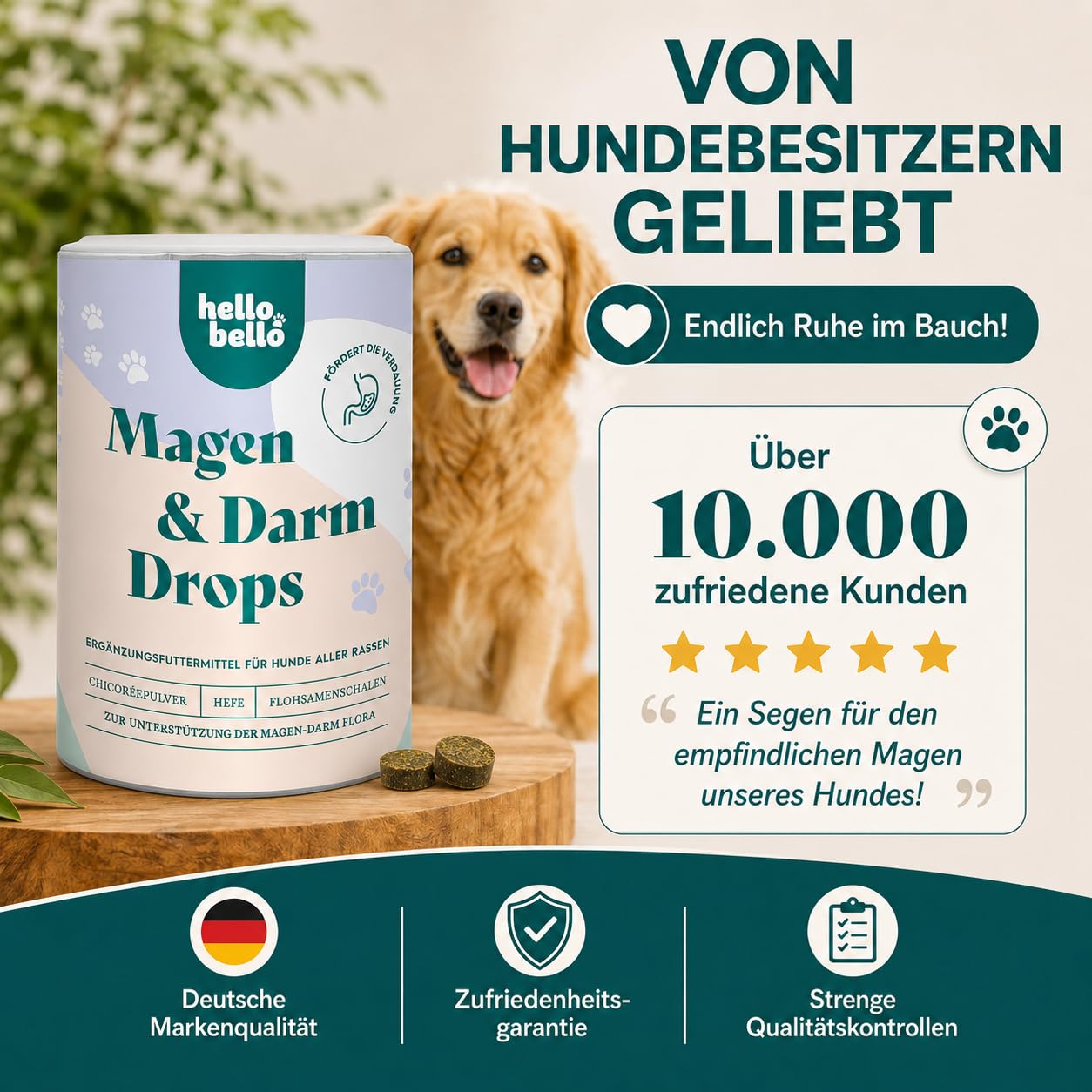 HELLOBELLO Kaltgepresste Magen-Darm Drops für Hunde gegen Sodbrennen 350g Soft mit Bierhefe, 37% Lamm & Meeresalge - Gras und Kotfresser Drops Hund, Gegen Sodbrennen, Magenschutz, Magen