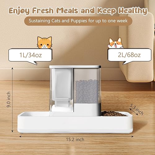 Miniatura 2 de Alimentador automático para gatos y dispensador de agua, 2 en 1, dispensador de alimentos para mascotas por gravedad y dispensador de agua,