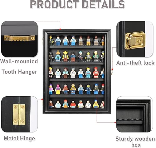 Miniatura 2 de DuvinDD Vitrina para Minifigura Flotante Lego Vitrina Estantes Pared Madera Sombra Caja Marco con Puerta Protección UV, Vitrina Dedal a prueba de