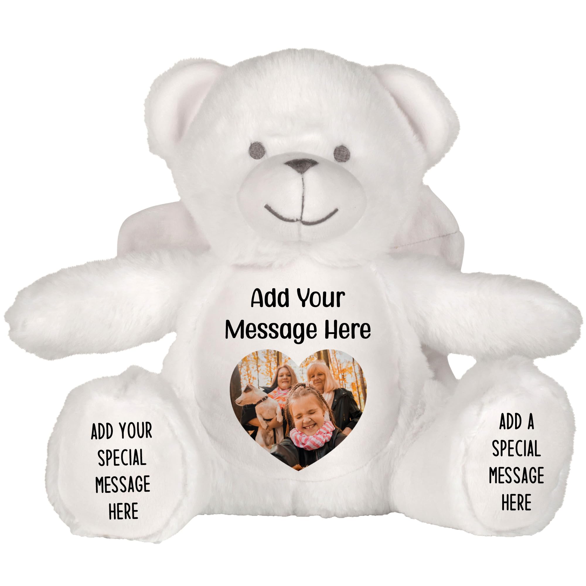 Personalised Photo Teddy Bear – Add Photo on Front & Text on Feet | 28 Styles | Custom Keepsake Gift for Baby, Sympathy, Birthday & More (White Angel Teddy Bear)