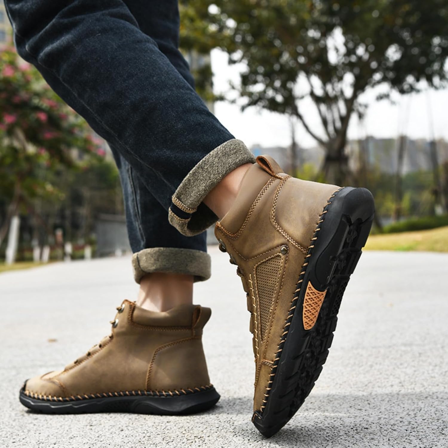 Mens Womens Boots,Casual Leather Fashion Sneakers,Ankle Chukka Boots,Comfortable Handmade Leather Booties,Waterproof Non Slip Lightweight Shoes,Arch Support Shoes for Hiking Working