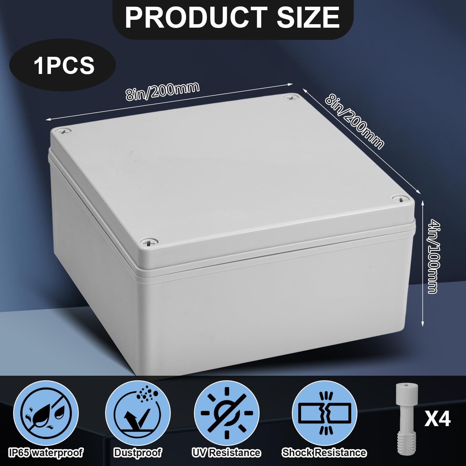 Kanayu Conduit Box Electrical 8'' x 8'' x 4'' Junction Box Plastic Dustproof Waterproof IP65 Gray White Protect Conduits and Fittings Universal Electrical Project Enclosure for Outdoor — Amazon image 2