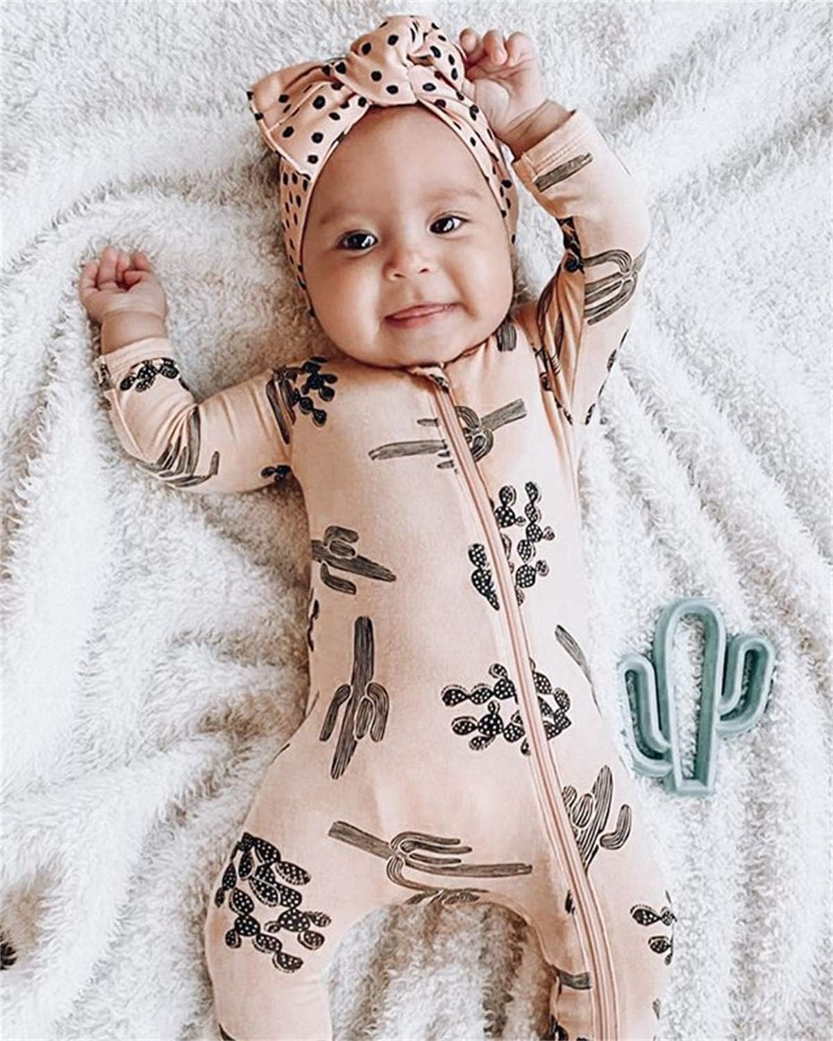 CIYCUIT Baby Girls Cactus Footies Newborn Zip Up Onesie Romper - Image 2