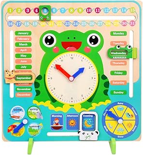 Gudong Montessori Wood Clock Teaching Aids Baby Weather Season Calendar Clock Time Cognition Preschool Education Toys for Children