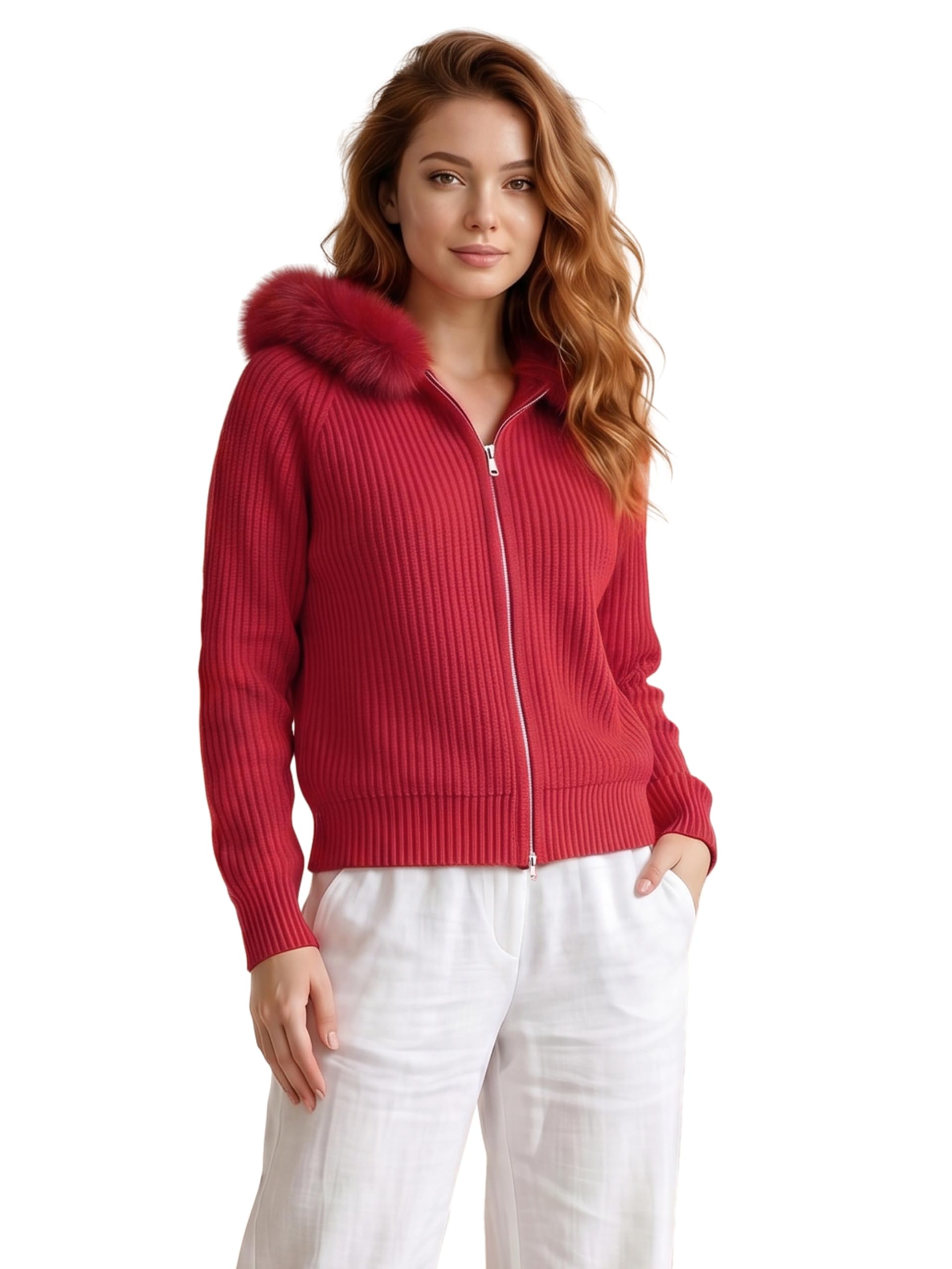 gfo Women Fur Hooded Zip Front Full Sleeve Winter Sweater-picture-27
