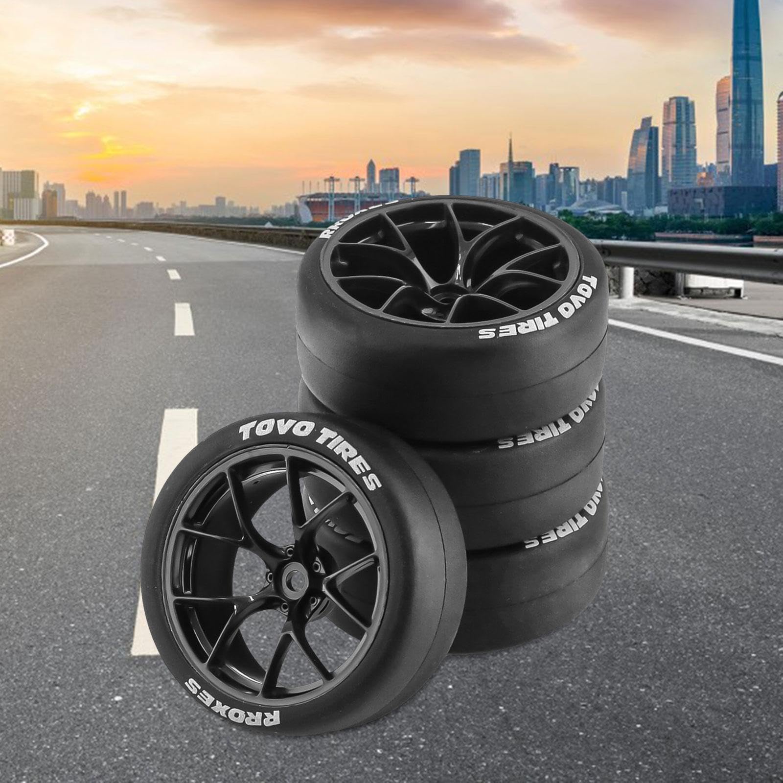 Amagogo 4X Ruote E Pneumatici per Veicoli Rc, Rc Auto Rally Pneumatici di Ricambio 12mm Mozzo Resistente all'Usura Durevole per Xv01 1/10 su Strada Touring Car Accessori, Nero