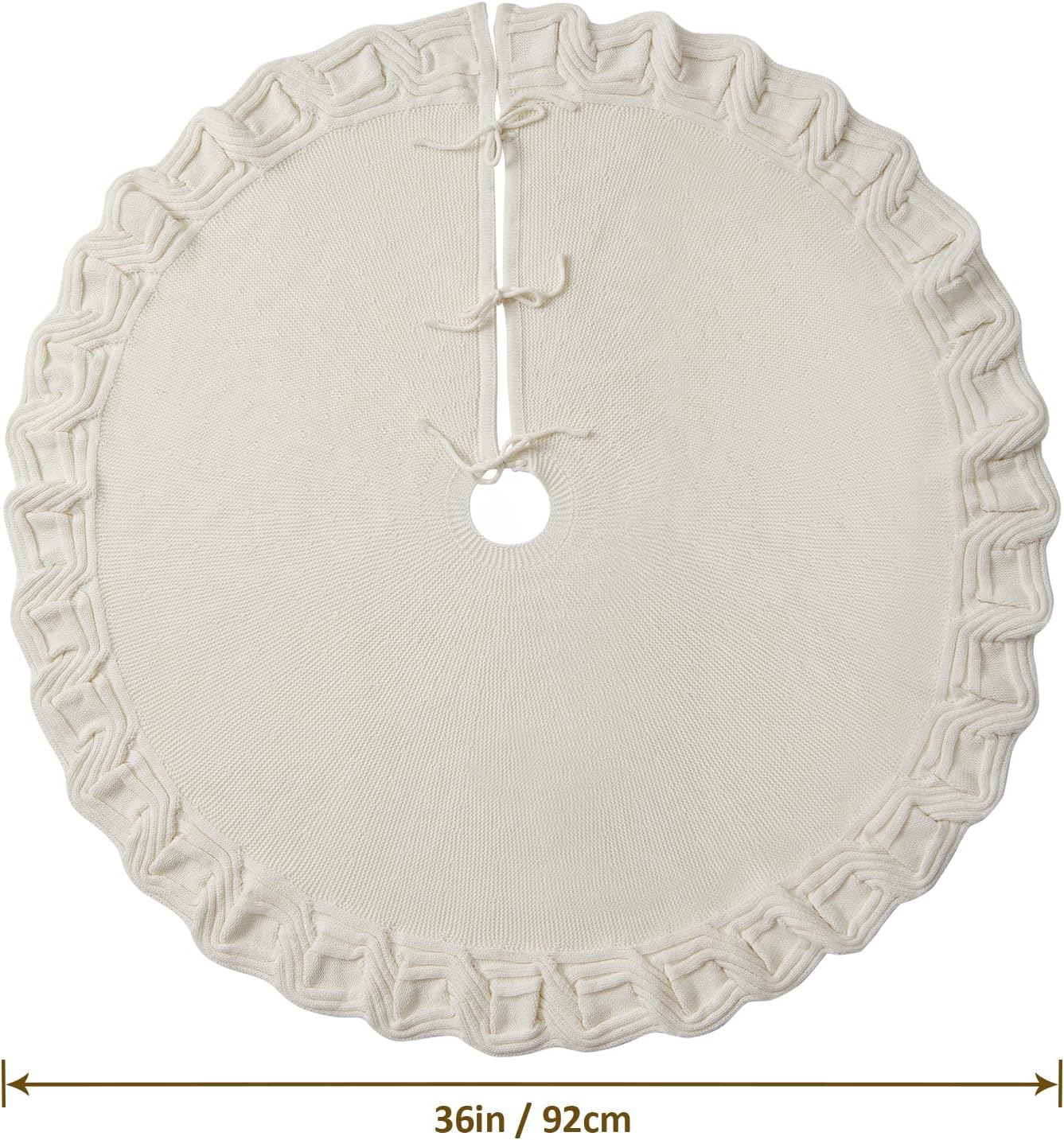 KHOYIME White Knitted Christmas Tree Skirt 36 Inches, Rustic Vintage Large Xmas Tree Rug Skirt Chunky Thick Knit Boho Under Tree Skirt, Farmhouse Indoor Holiday Decorations New Year Home Party Decor