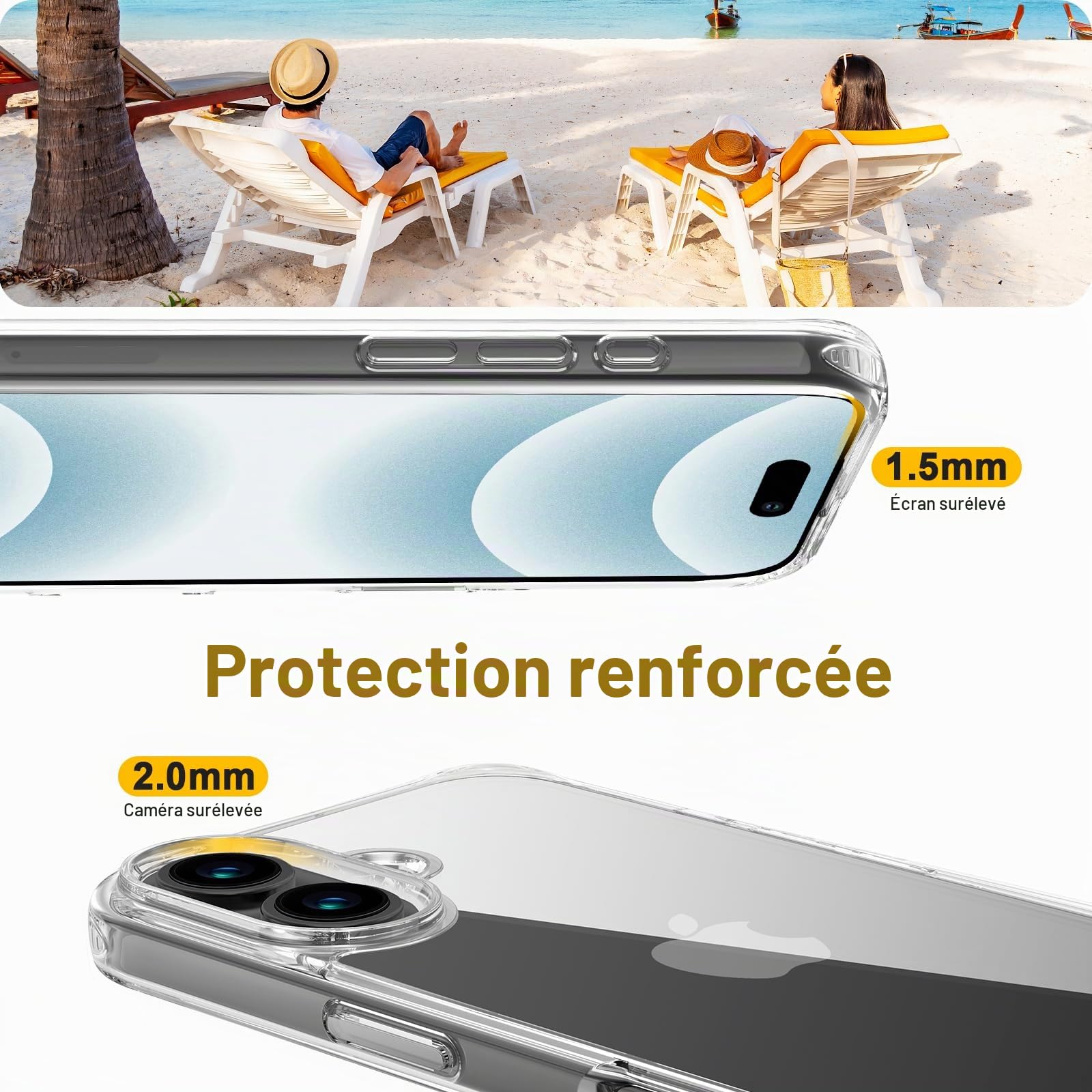 GOODVISH Coque pour iPhone 17 avec Cordon de Collier, Transparente Coque Bumper Etui Housse avec Cordon Réglable Téléphone Lanyard iPhone 17 Case Antichute Collier Phone Cover 6,3" TPU, Noir