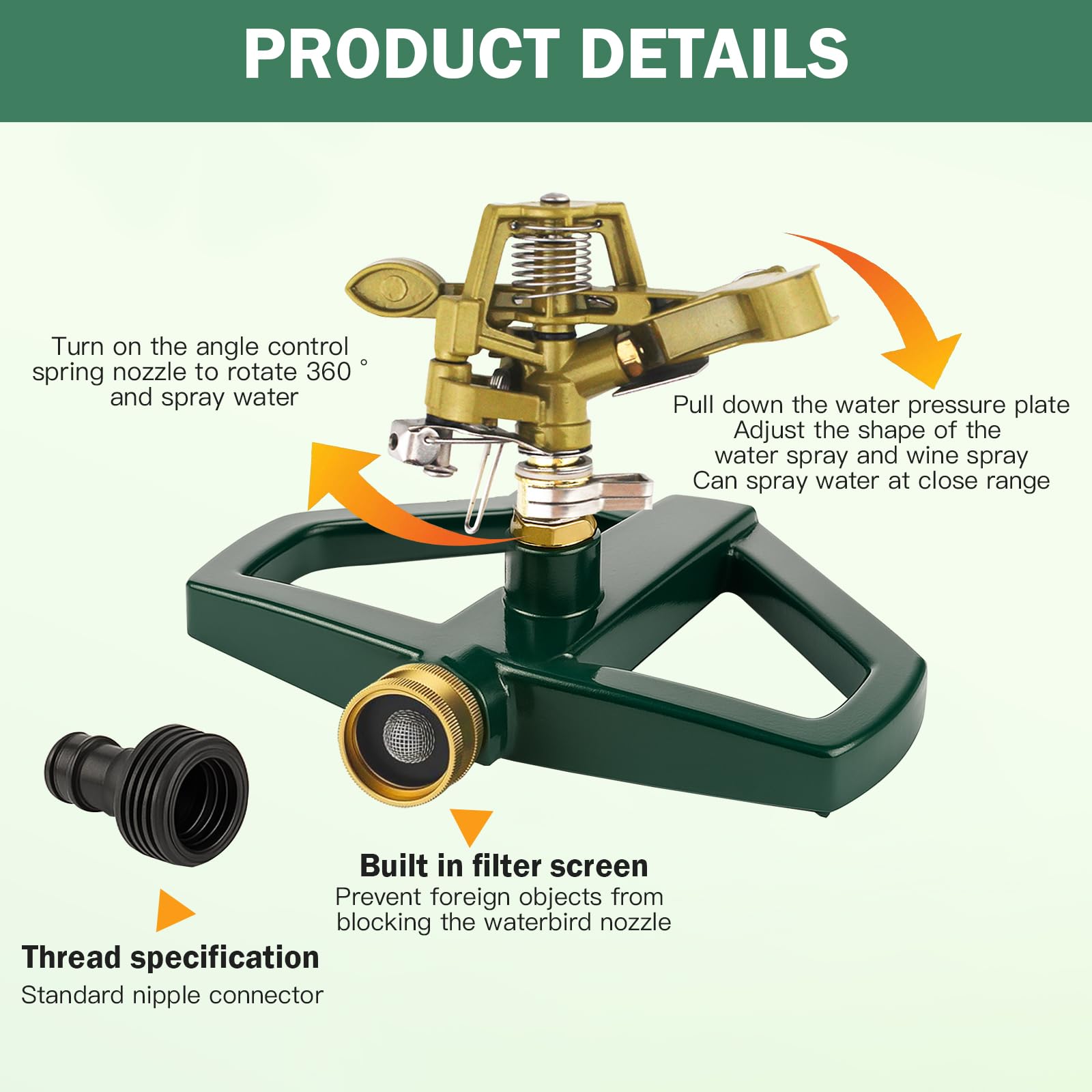 Sprokler de Césped con Base de Metal, Rociador de Césped Rotativo 360 °para Grandes Cubiertas de Superficie, Sistema de Riego para Céspedes, Plantas, Céspedes de Agua de Jardín