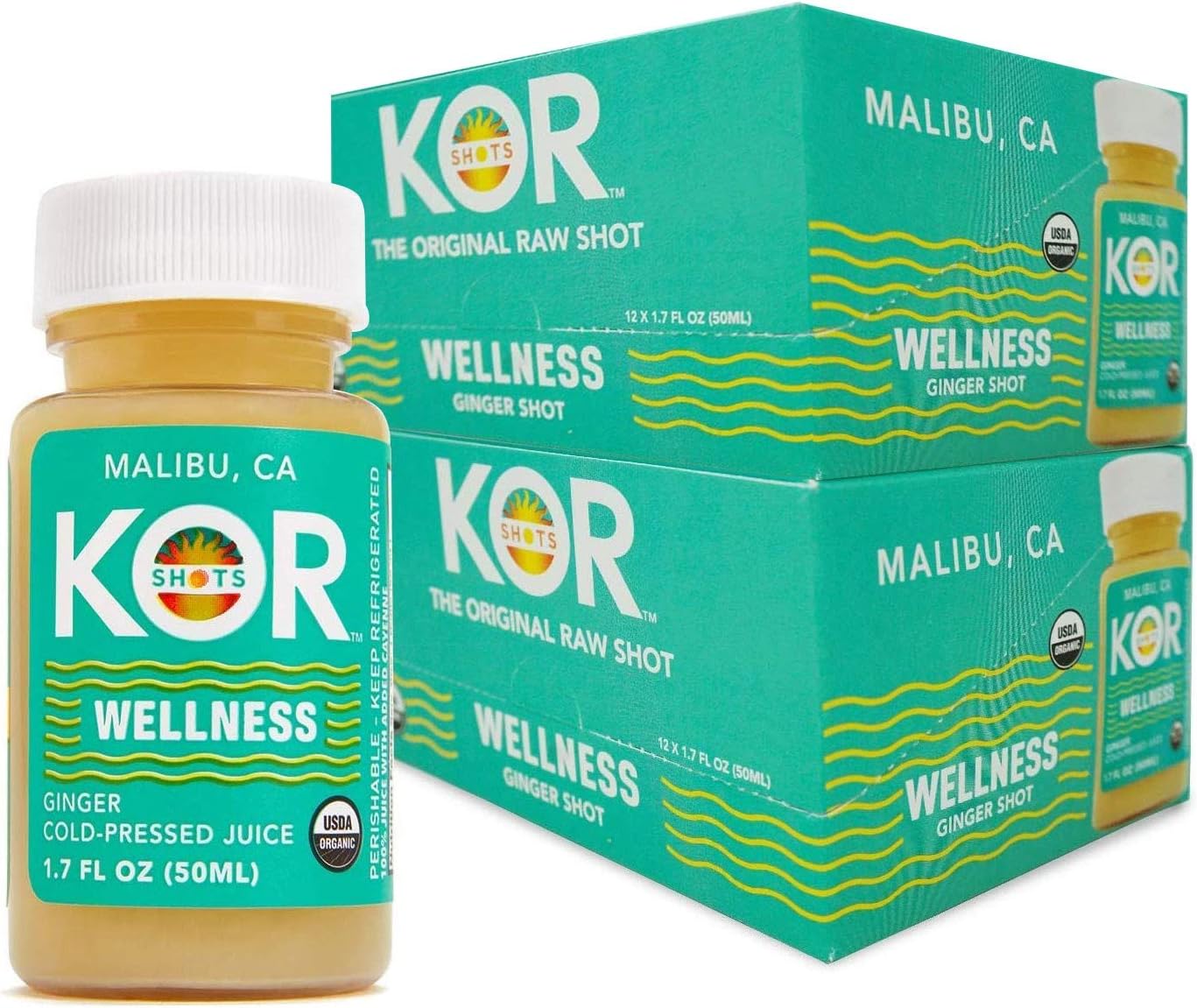 Kor Shots - Wellness - Organic Cold Pressed, Ginger, Vitamin-C Immune-Boosting, Energy Juice Shot - 1.7 Fl Oz - 24 Pack