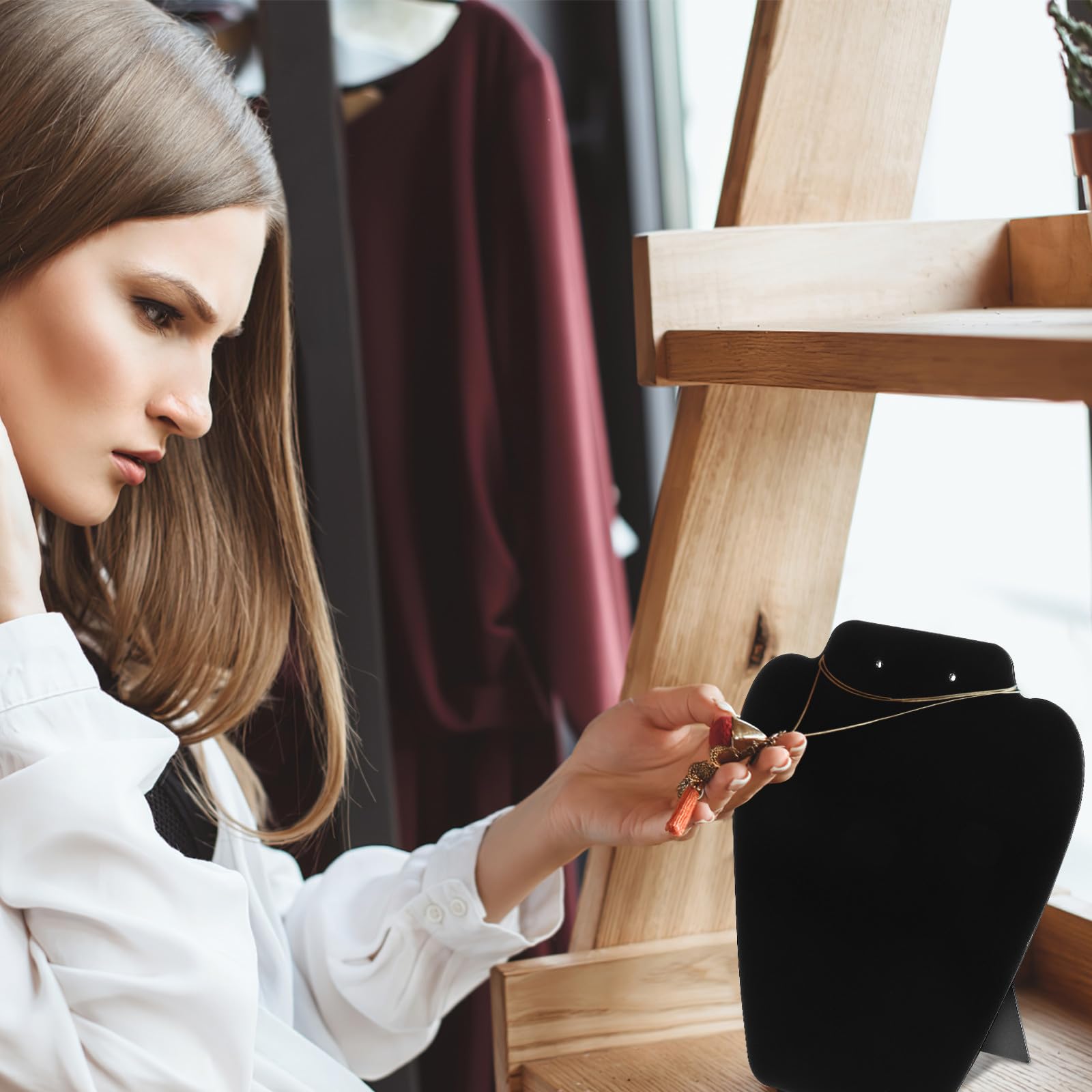 Ciieeo Expositor para Joyas Negro de Tela Aterciopelada y Cartón, Soporte Plegable para Collares y Pendientes, 18 Piezas para Tienda o Uso Doméstico