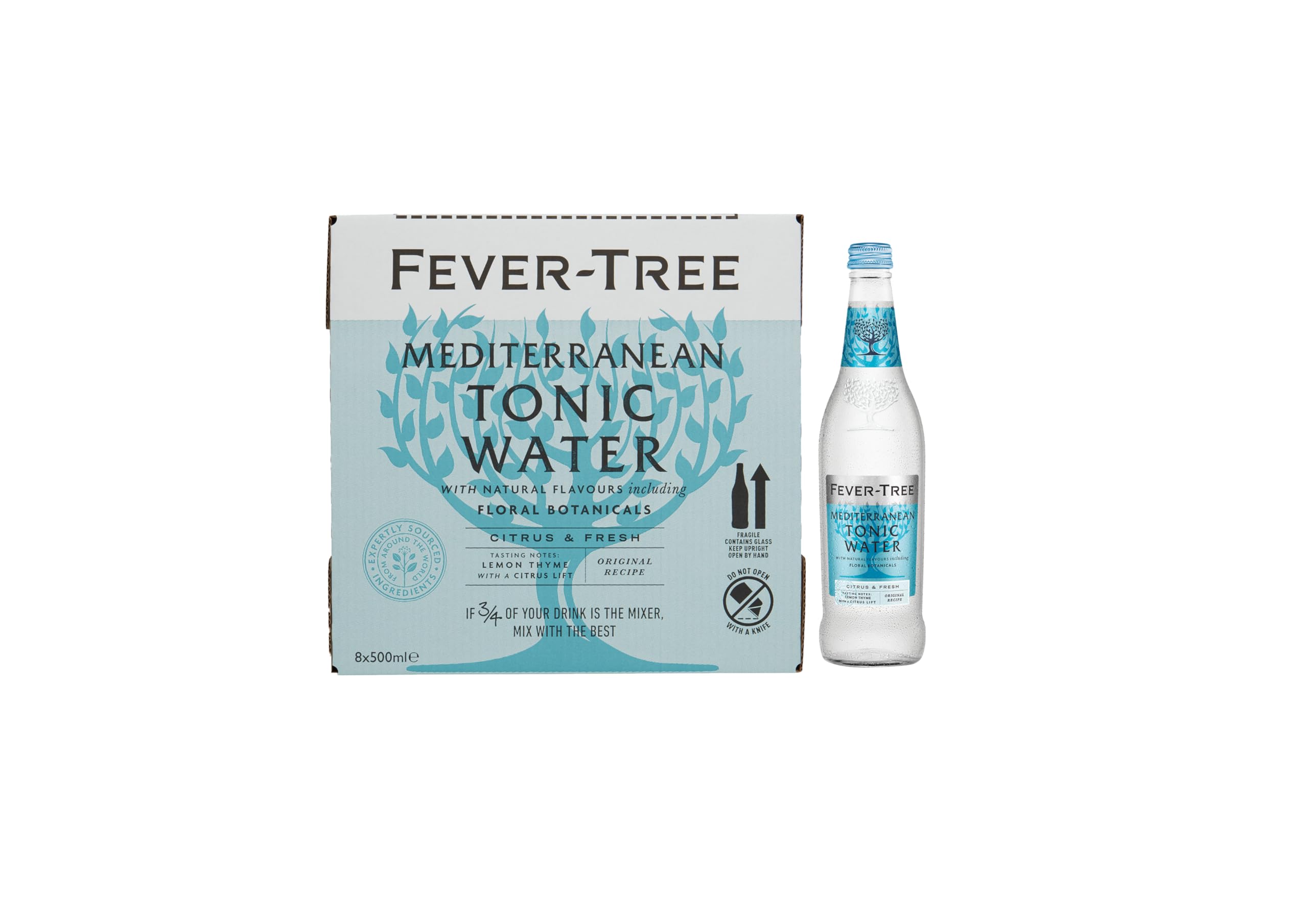 FEVER-TREE - 8 Bouteilles de 500 ml de Mediterranean Tonic Water - Citron et herbes aromatiques - Soda