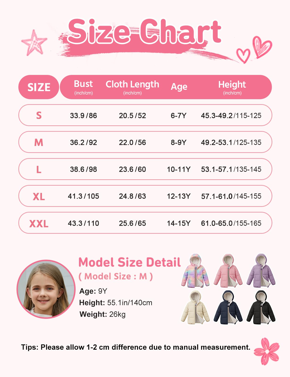 Tuopuda Chaqueta Acolchada Corta para Niñas Chaquetas Invierno con Capucha