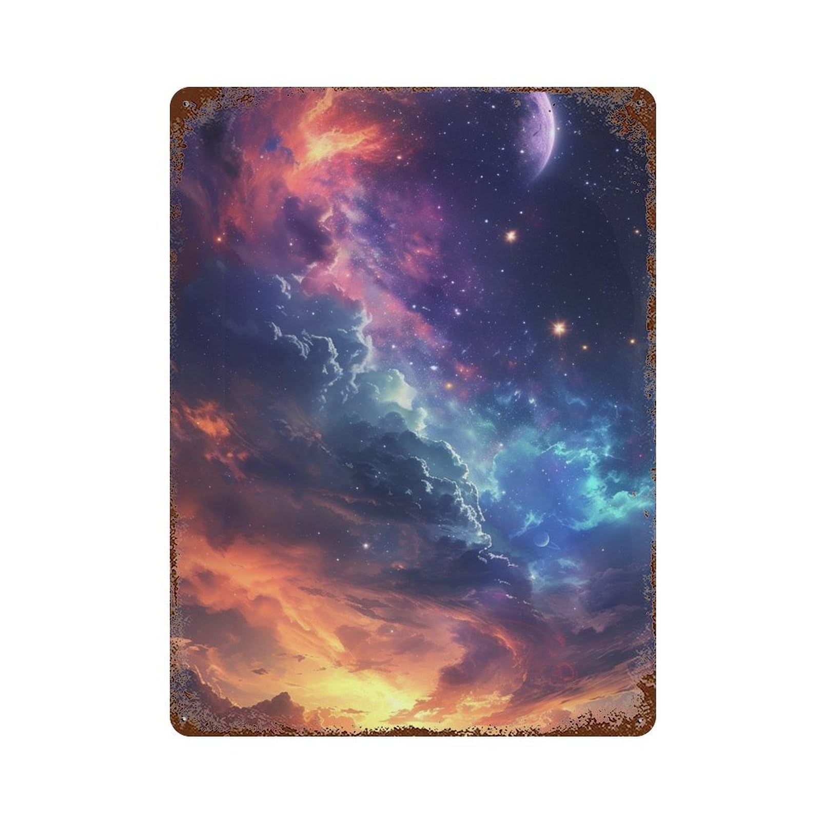 Cosmic Nebula Sky-3 Distressed Metal Wall Sign 15.7"x11.8", Ideal for Pub, Kitchen And Man Cave Decor