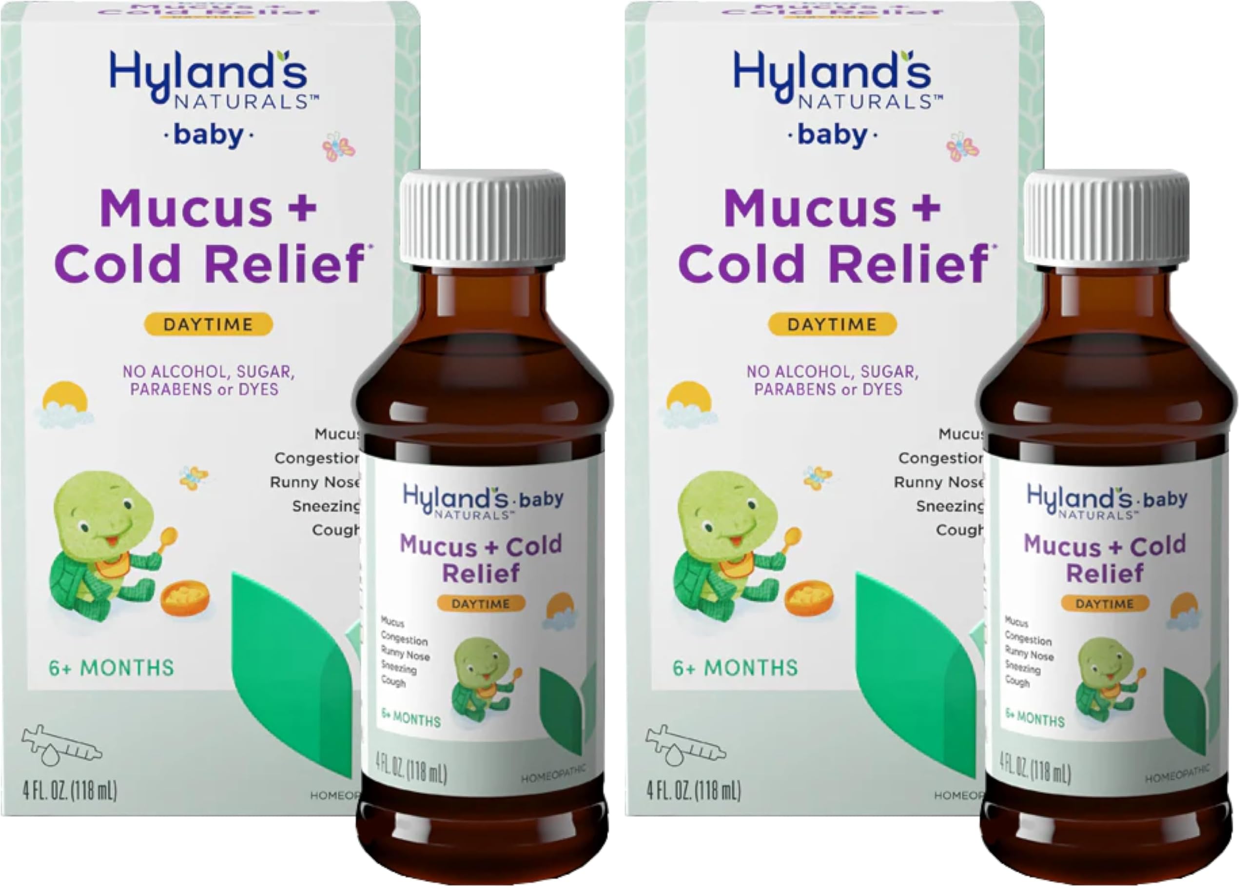 Hyland's Naturals Baby Mucus and Cold Relief, Daytime Baby Cold Medicine, Infant Cold and Cough Remedy, Decongestant, 4 Fluid Ounce (Pack of 2)