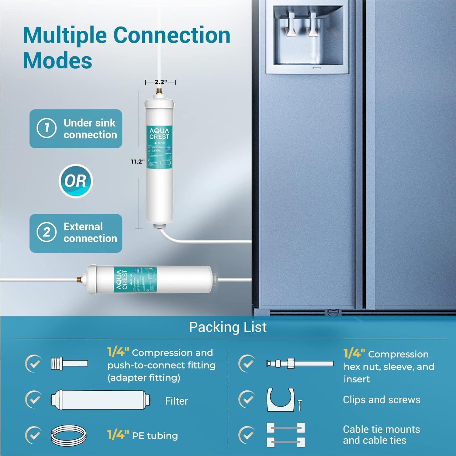 AQUACREST 5 years In-Line Water Filter for Refrigerator and Ice Maker, High Capacity, 1/4-Inch Direct Connect Fittings, Easy Installation, Reduces Chlorine, Bad Taste & Odor - Image 3