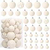Ouddy Decor 36 Pcs Velvet Christmas Tree Ornaments Set, Burgundy Flocked Shatterproof Plastic Hanging Christmas Ball Ornaments for Xmas Tree Mantle Stairs Holiday Winter Home Decor, Cream