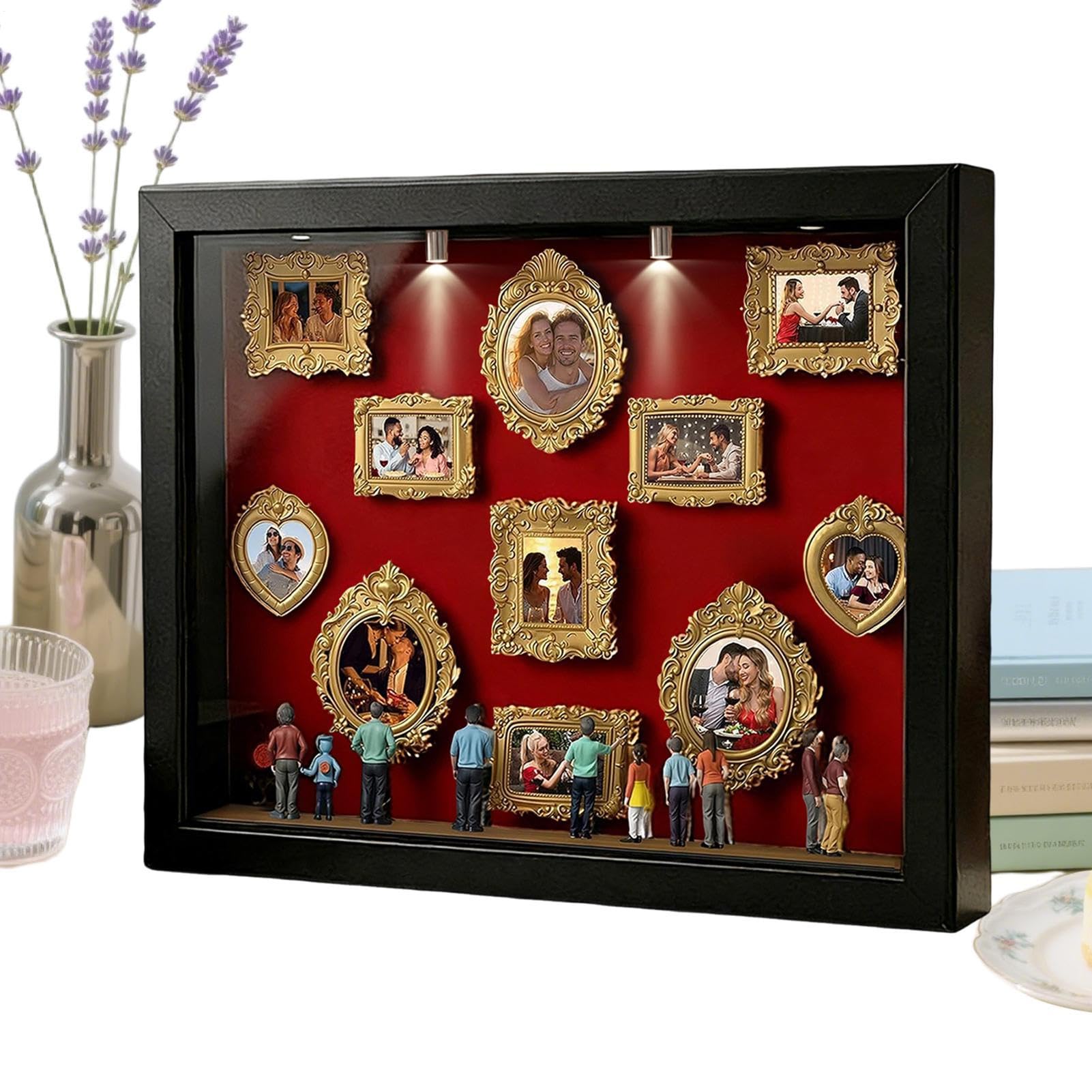 Cuadro De Pared O Mesa con Efecto Museo, Cajas De Silueta Mini con Luz Y Figuras Coleccionables, para 11 Imágenes, Decoración para Apartamento, Regalo Romántico Y Familiar